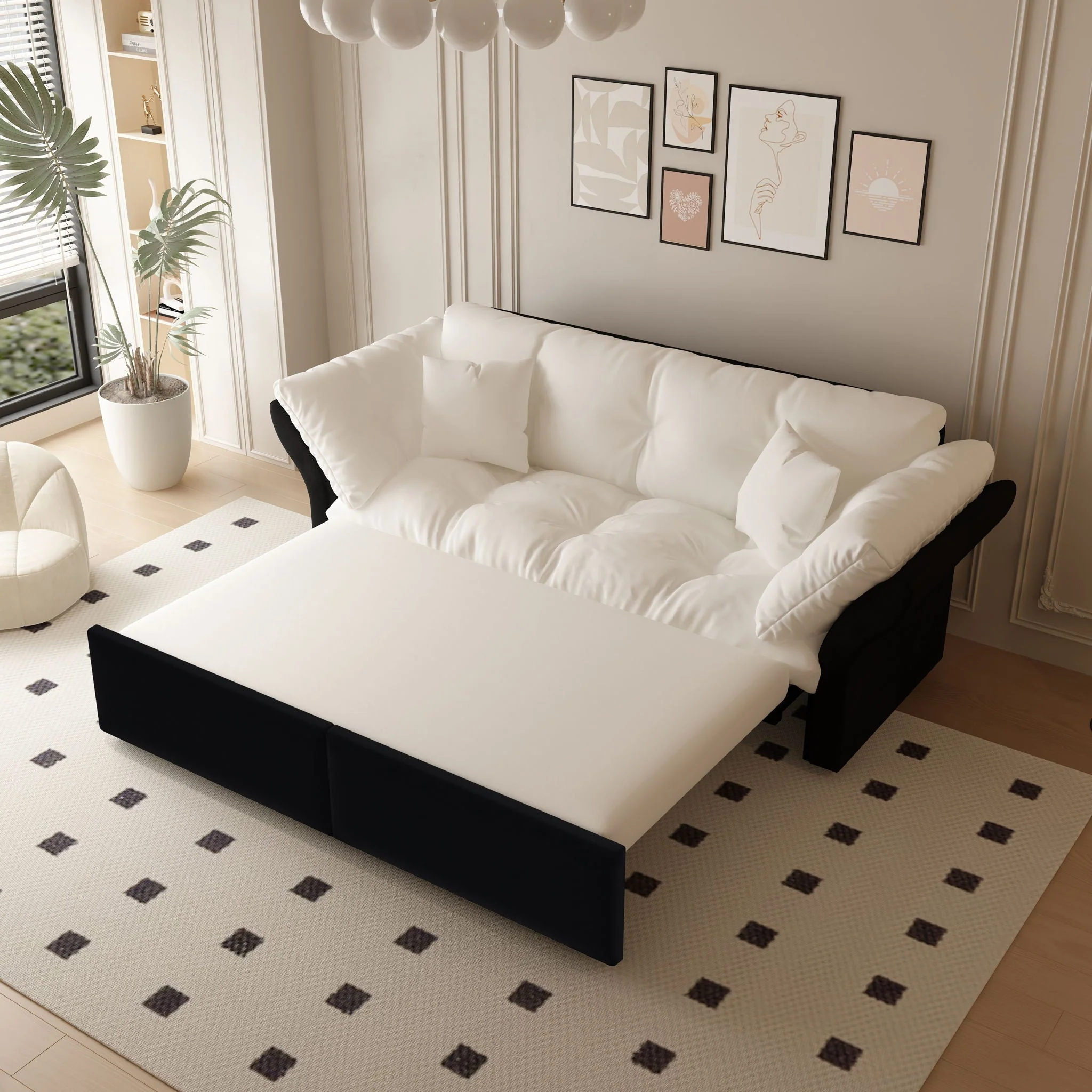 Queen Pull Out, 3 In 1 Convertible Sleeper Tufted Sofa & 2 Soft Pillows - Image 11