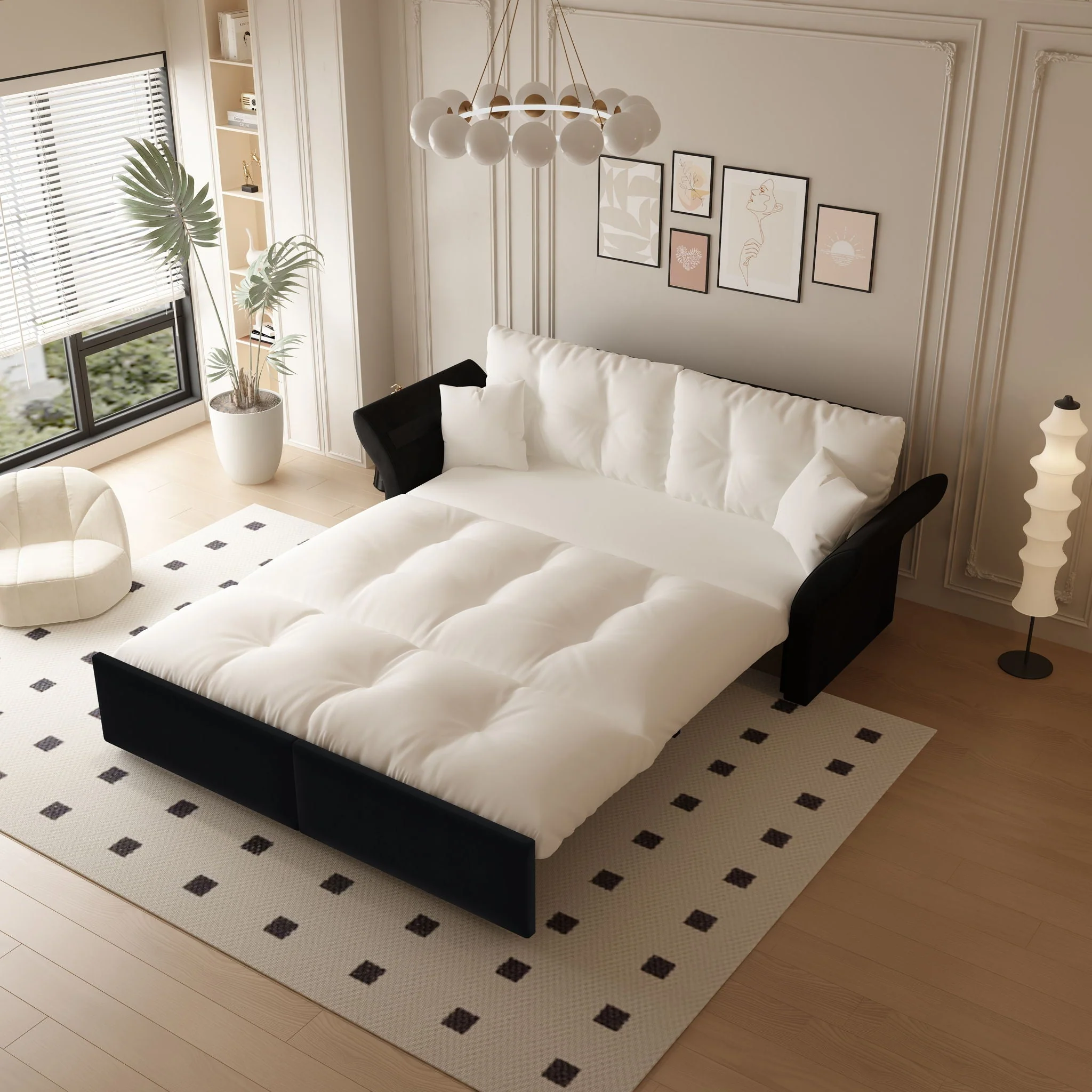 Queen Pull Out, 3 In 1 Convertible Sleeper Tufted Sofa & 2 Soft Pillows - Image 12