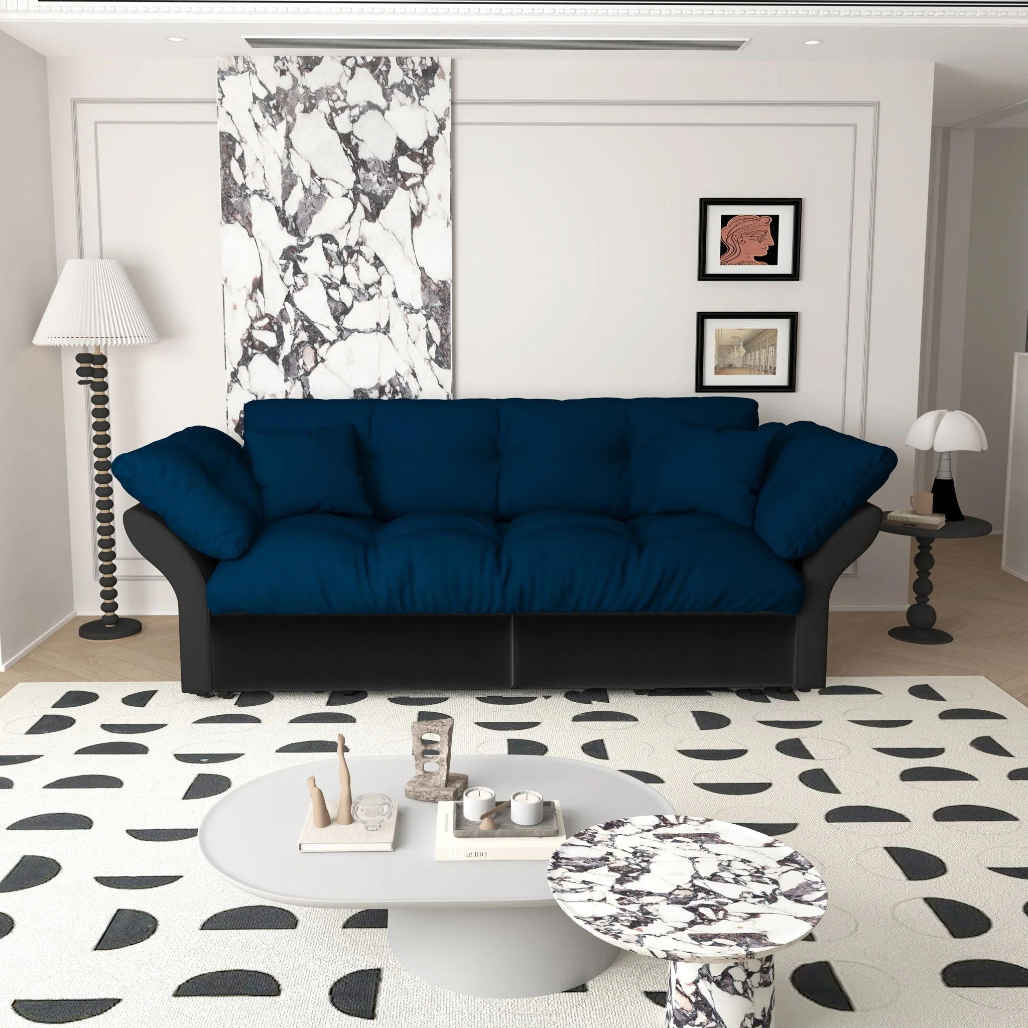 Queen Pull Out, 3 In 1 Convertible Sleeper Tufted Sofa & 2 Soft Pillows - Image 13