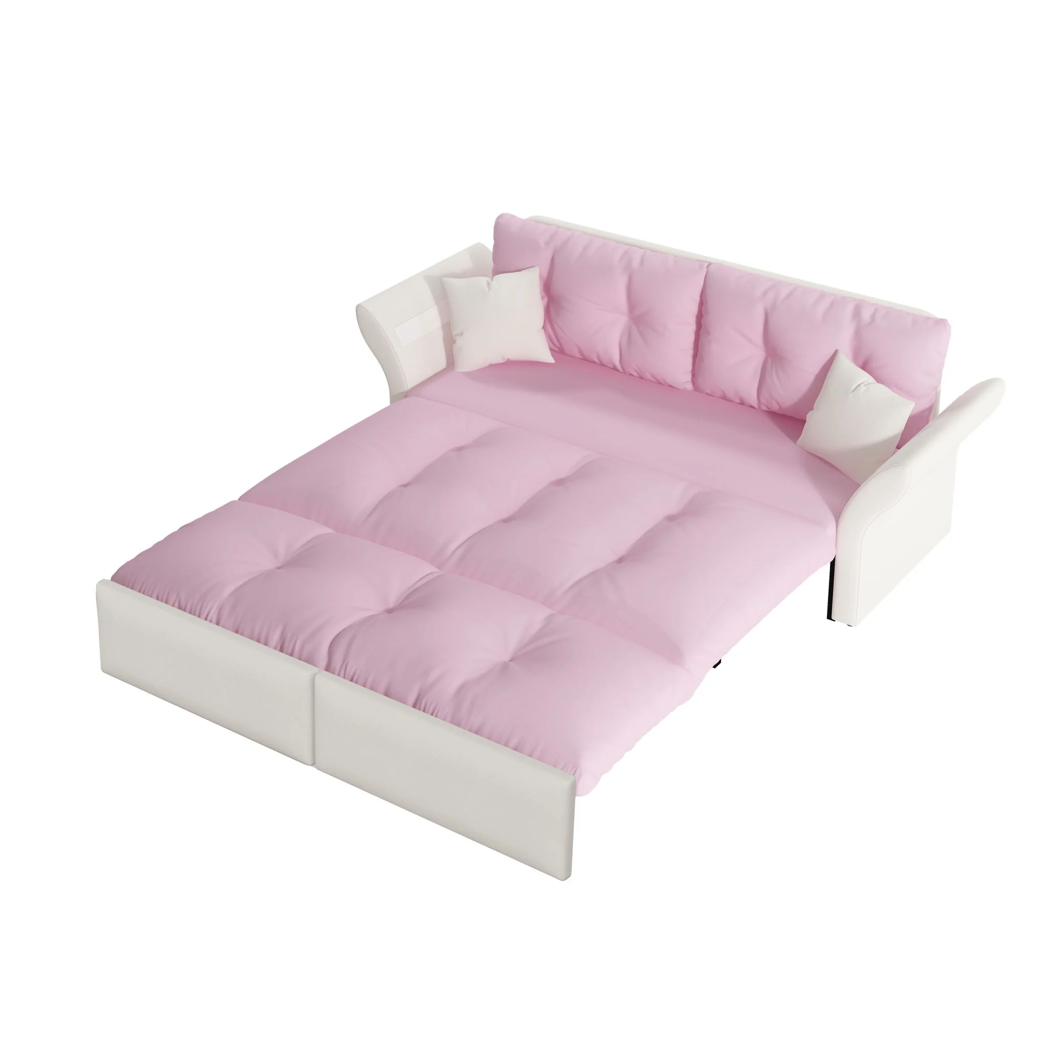 Queen Pull Out, 3 In 1 Convertible Sleeper Tufted Sofa & 2 Soft Pillows - Image 3
