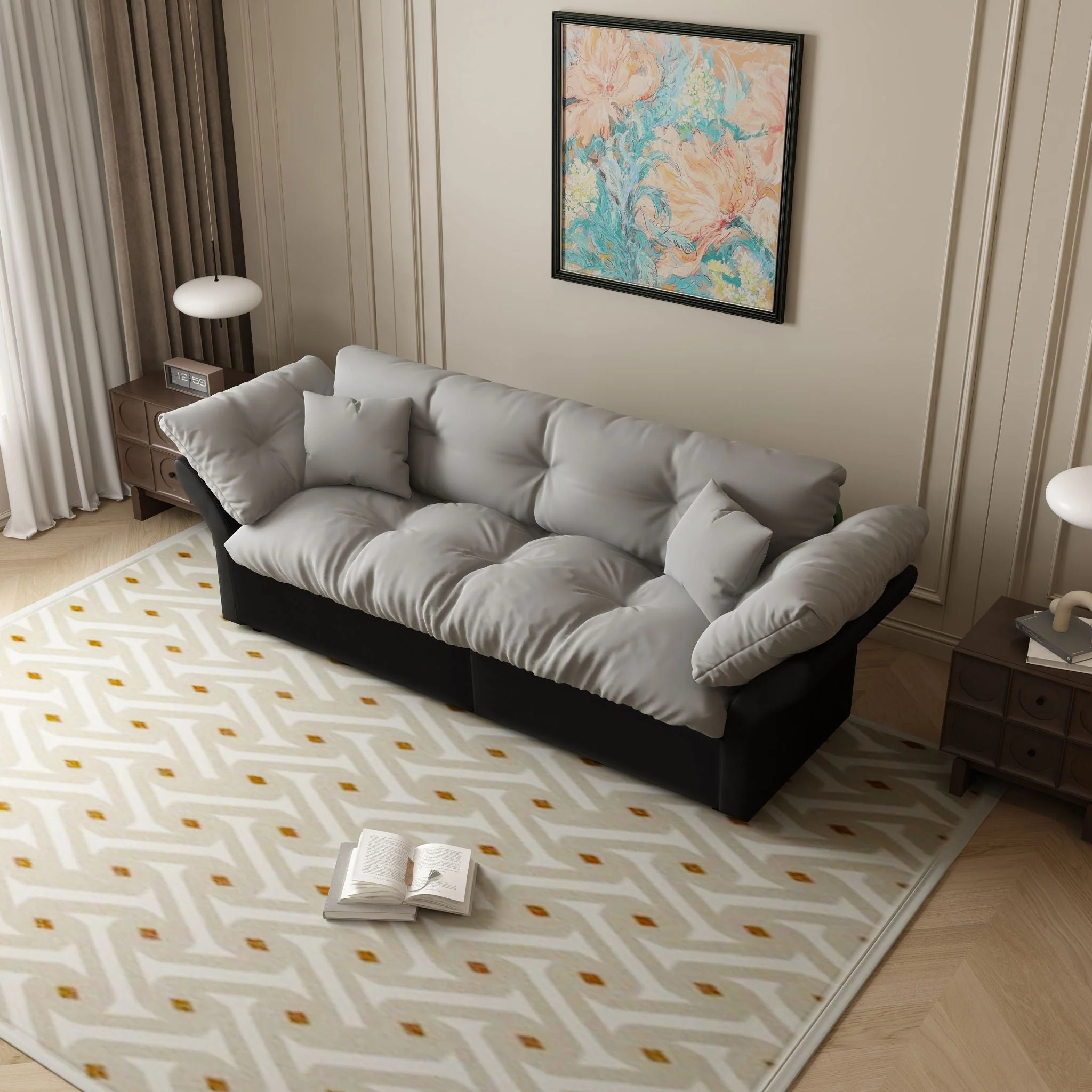 Queen Pull Out, 3 In 1 Convertible Sleeper Tufted Sofa & 2 Soft Pillows - Image 8