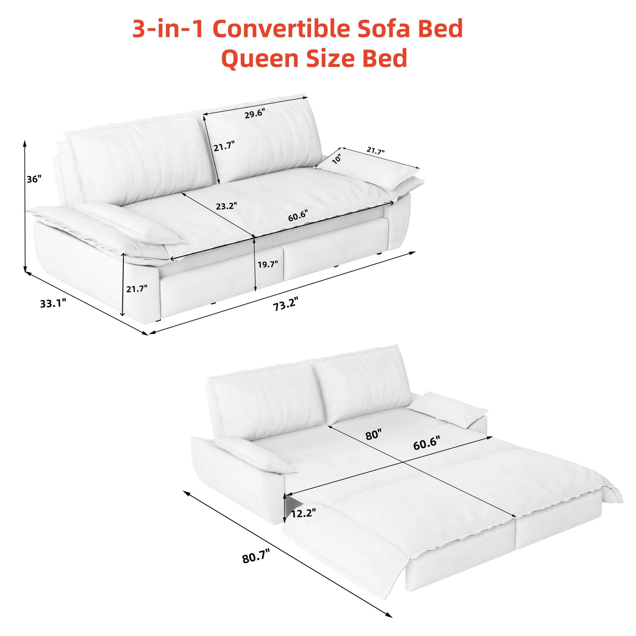Queen Pull Out Sofa Bed, 3 In 1 Convertible Sleeper Sofa - Image 12