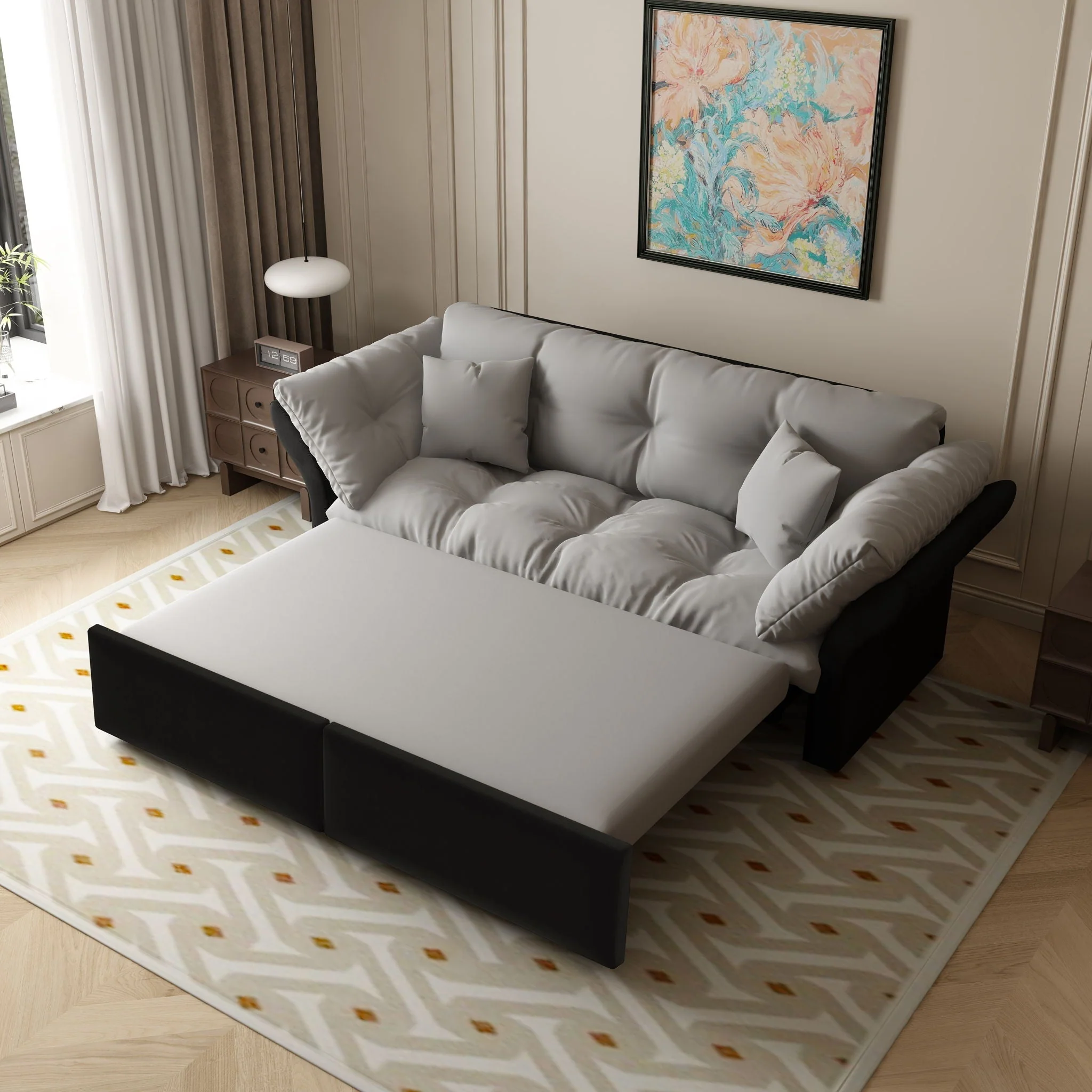 Queen Pull Out Sofa Bed, 3 In 1 Convertible Sleeper Tufted With 2 Soft Pillows - Image 5
