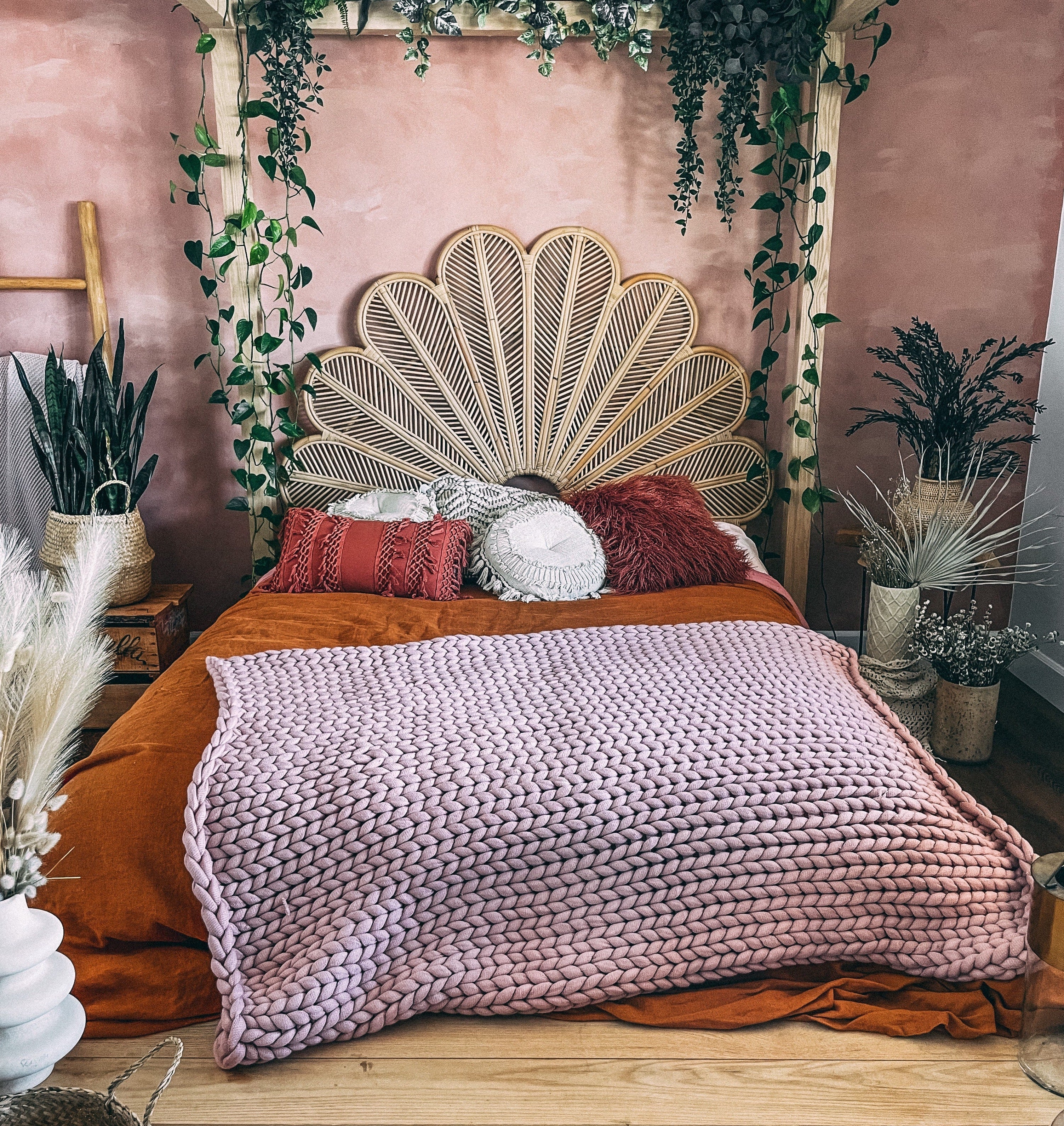 Queen Rattan Headboard 60in Handmade Wicker Boho Bedhead - Image 3
