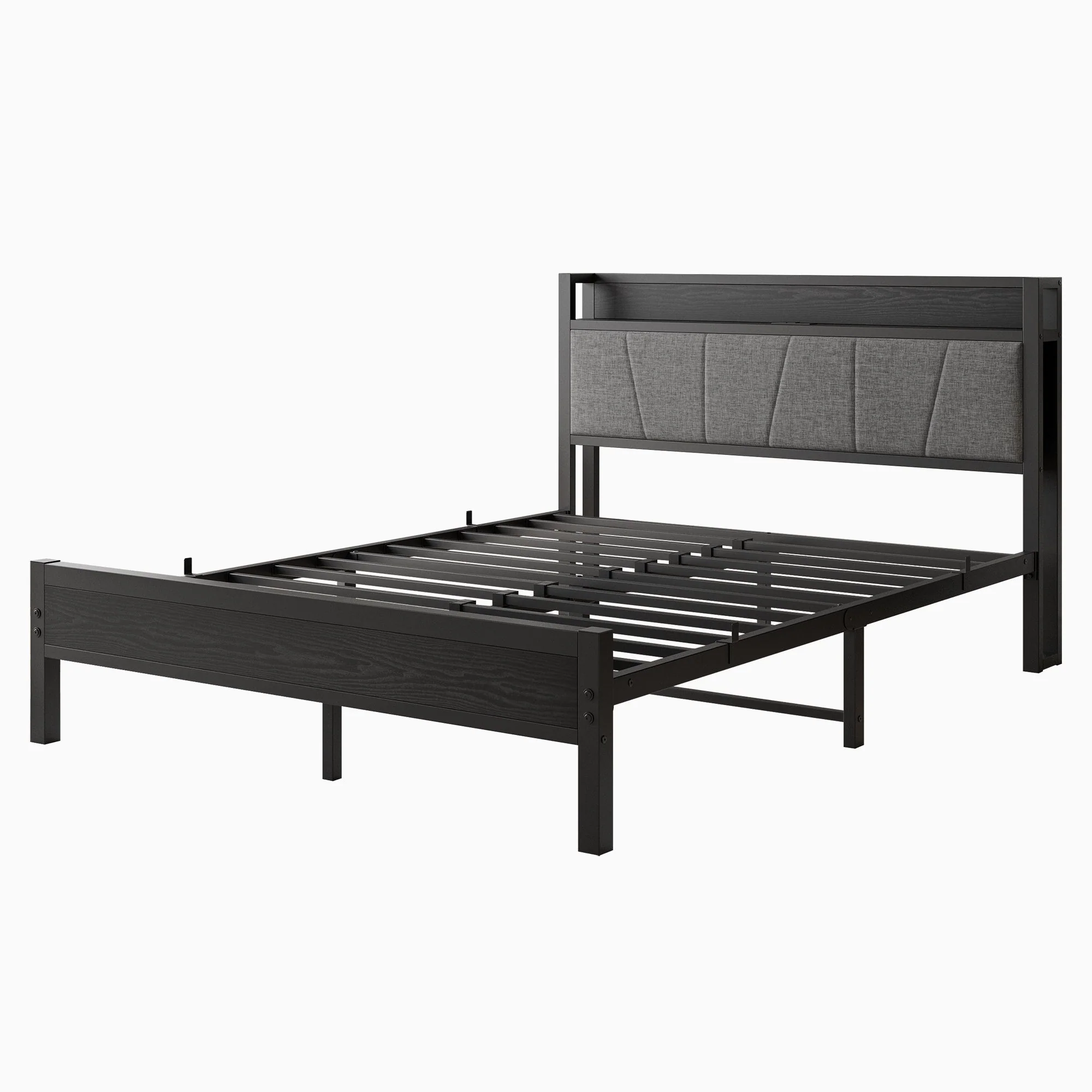 Queen Size Bed Frame with Storage Headboard and Charging Station - Image 11