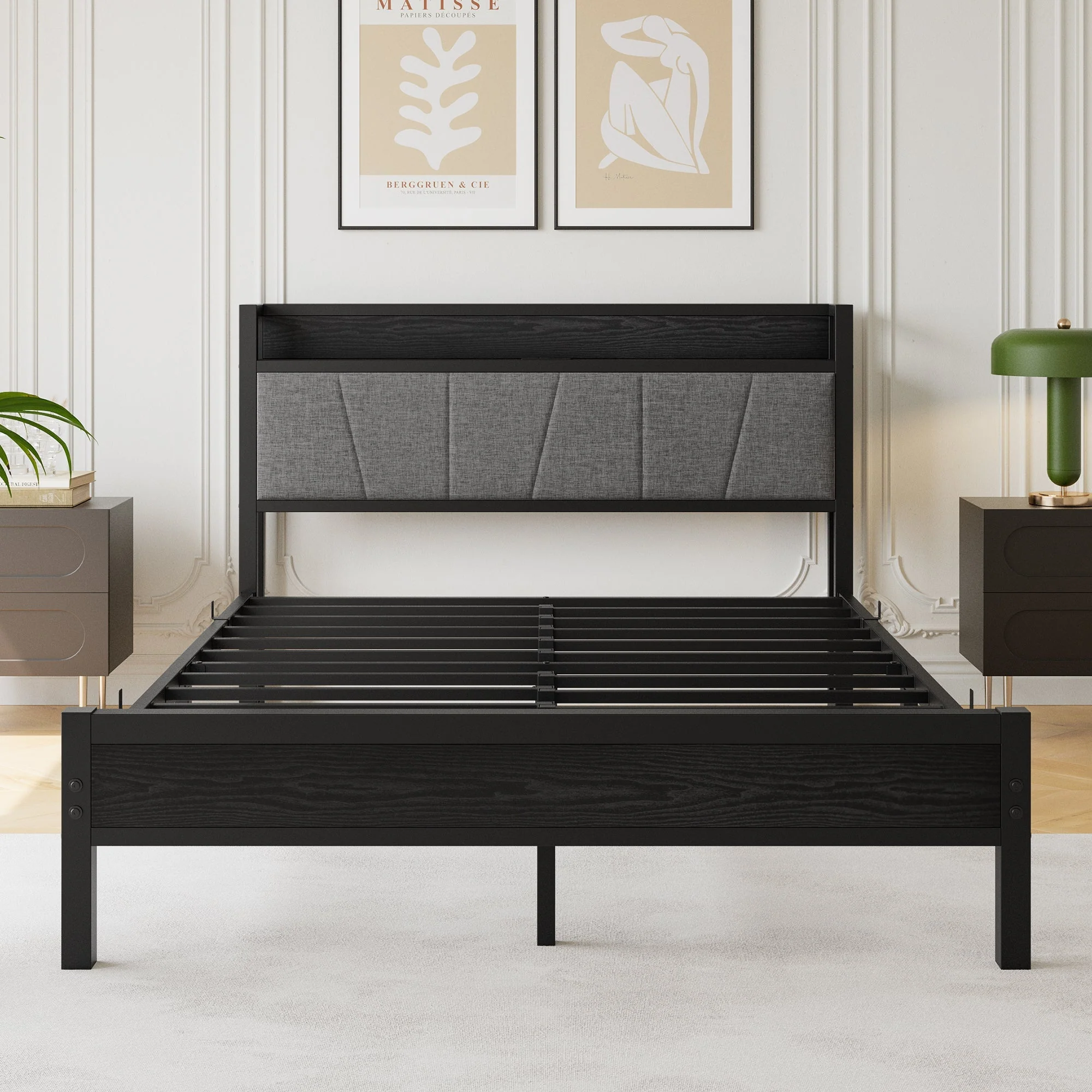 Queen Size Bed Frame with Storage Headboard and Charging Station - Image 12