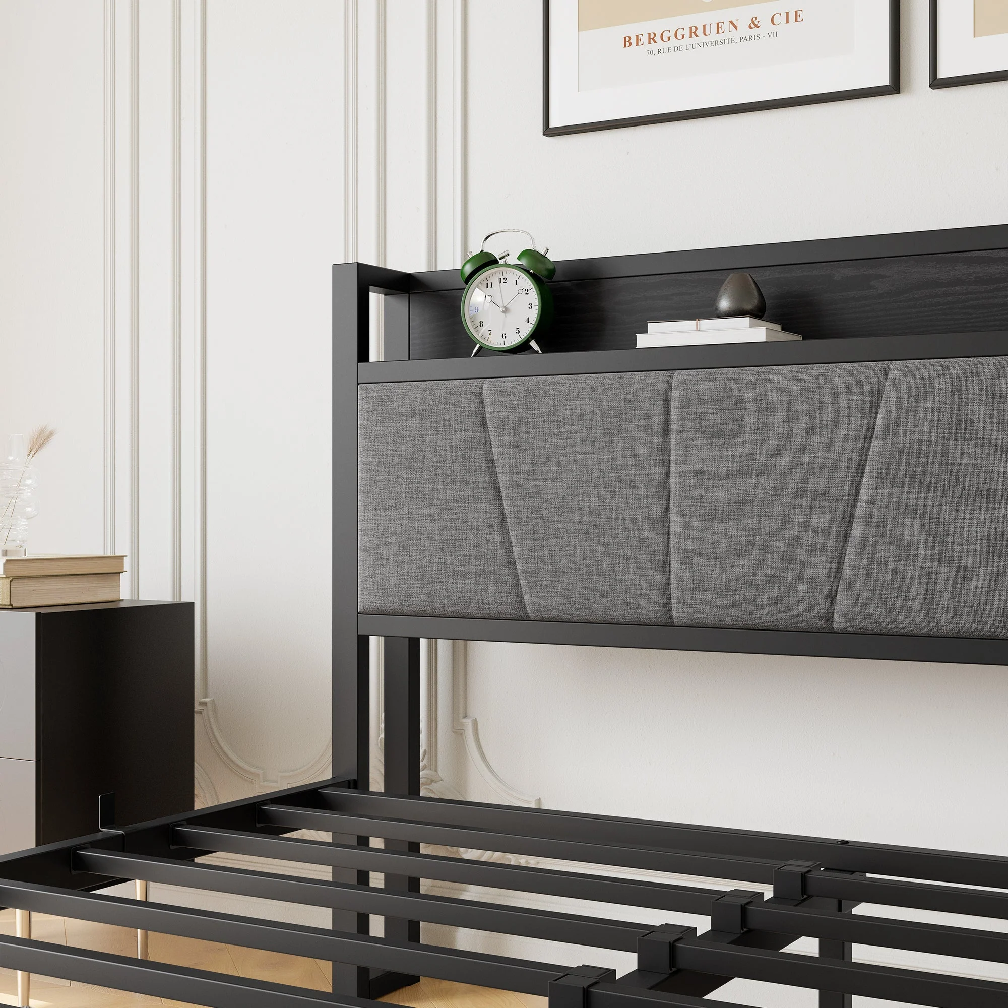 Queen Size Bed Frame with Storage Headboard and Charging Station - Image 13