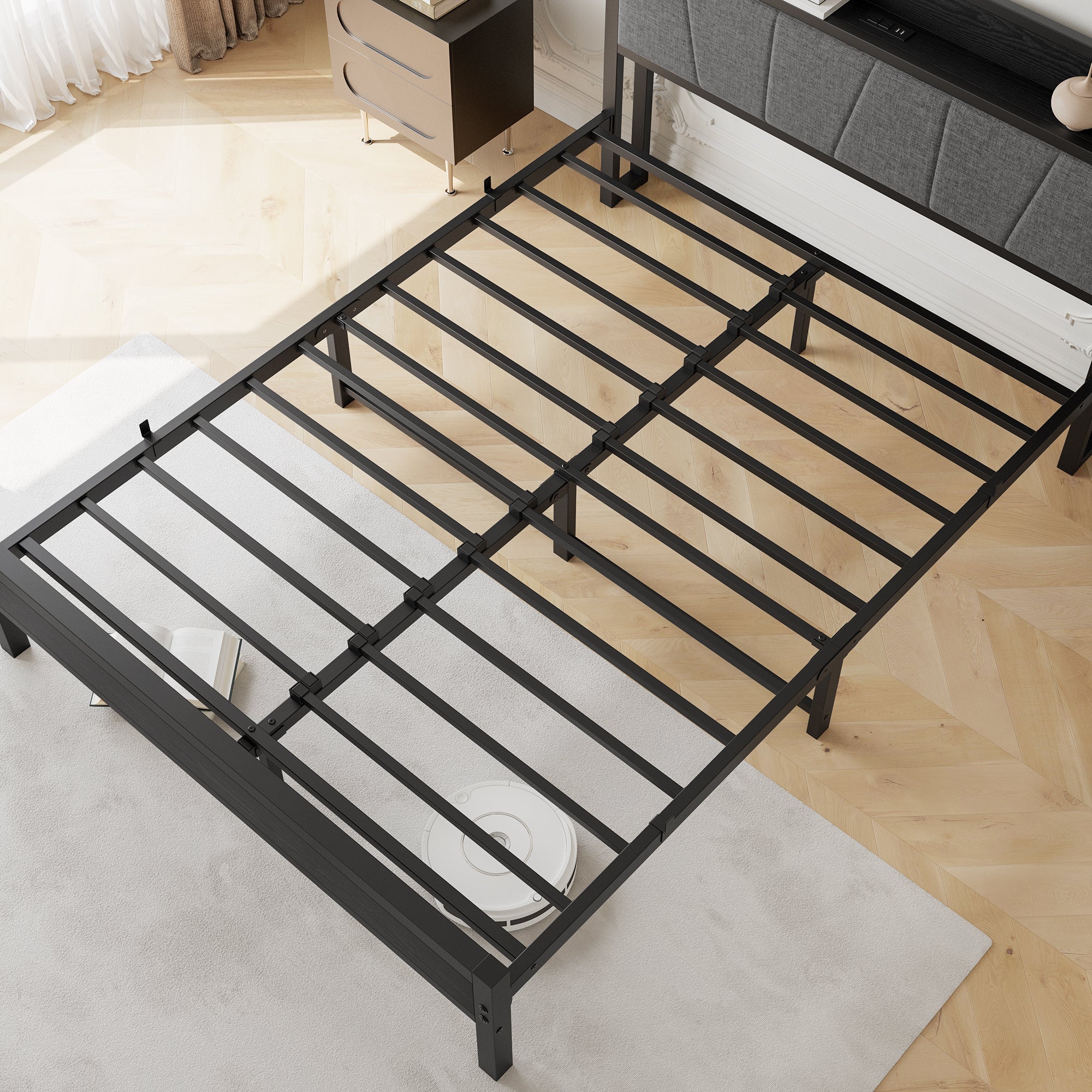 Queen Size Bed Frame with Storage Headboard and Charging Station - Image 2