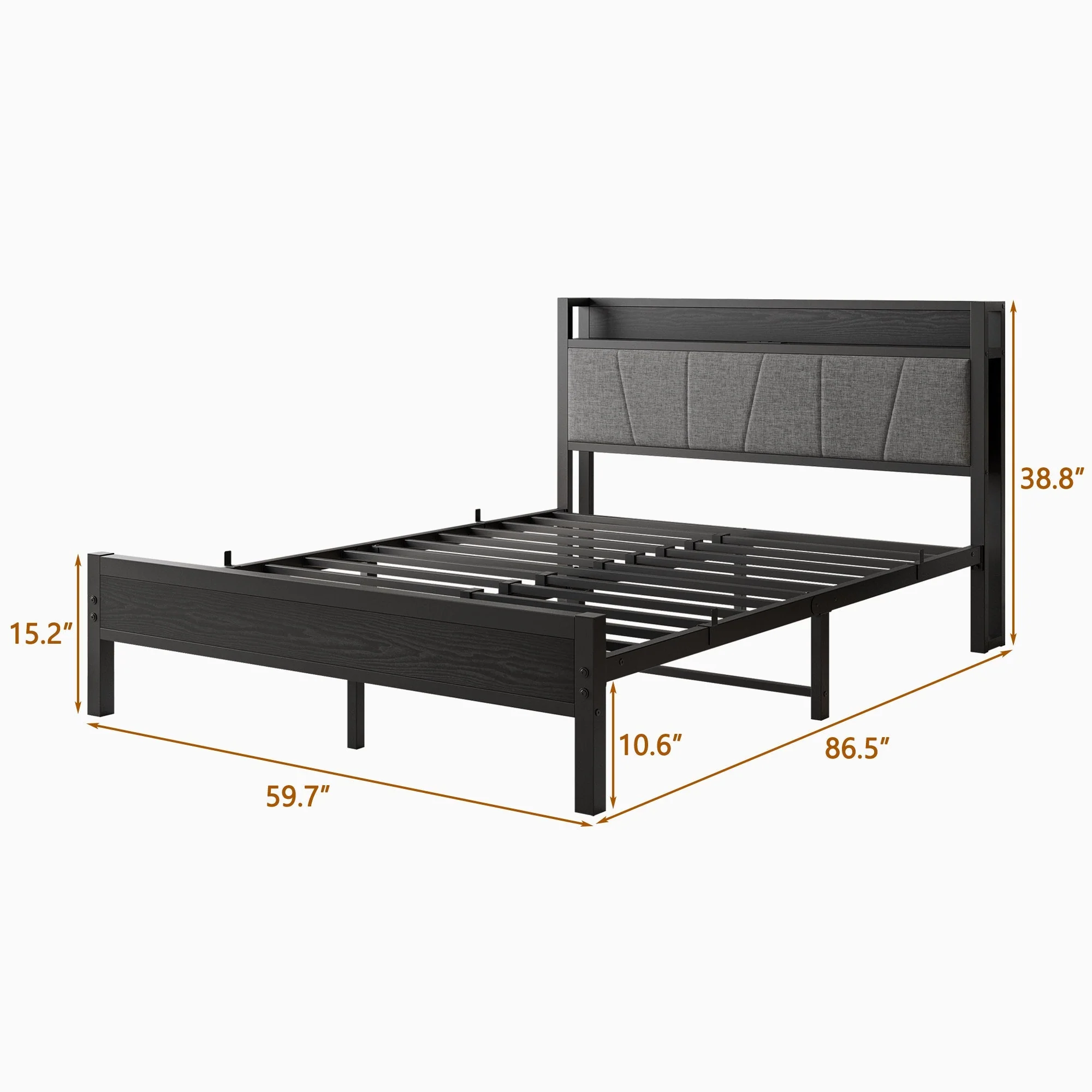 Queen Size Bed Frame with Storage Headboard and Charging Station - Image 8