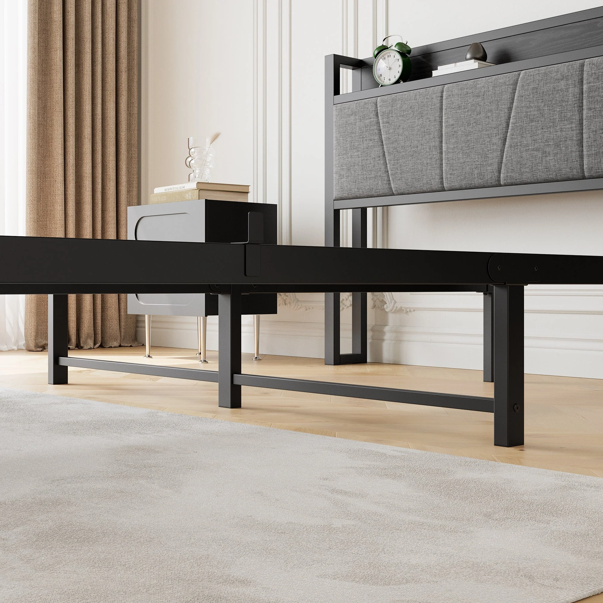 Queen Size Bed Frame with Storage Headboard and Charging Station - Image 9