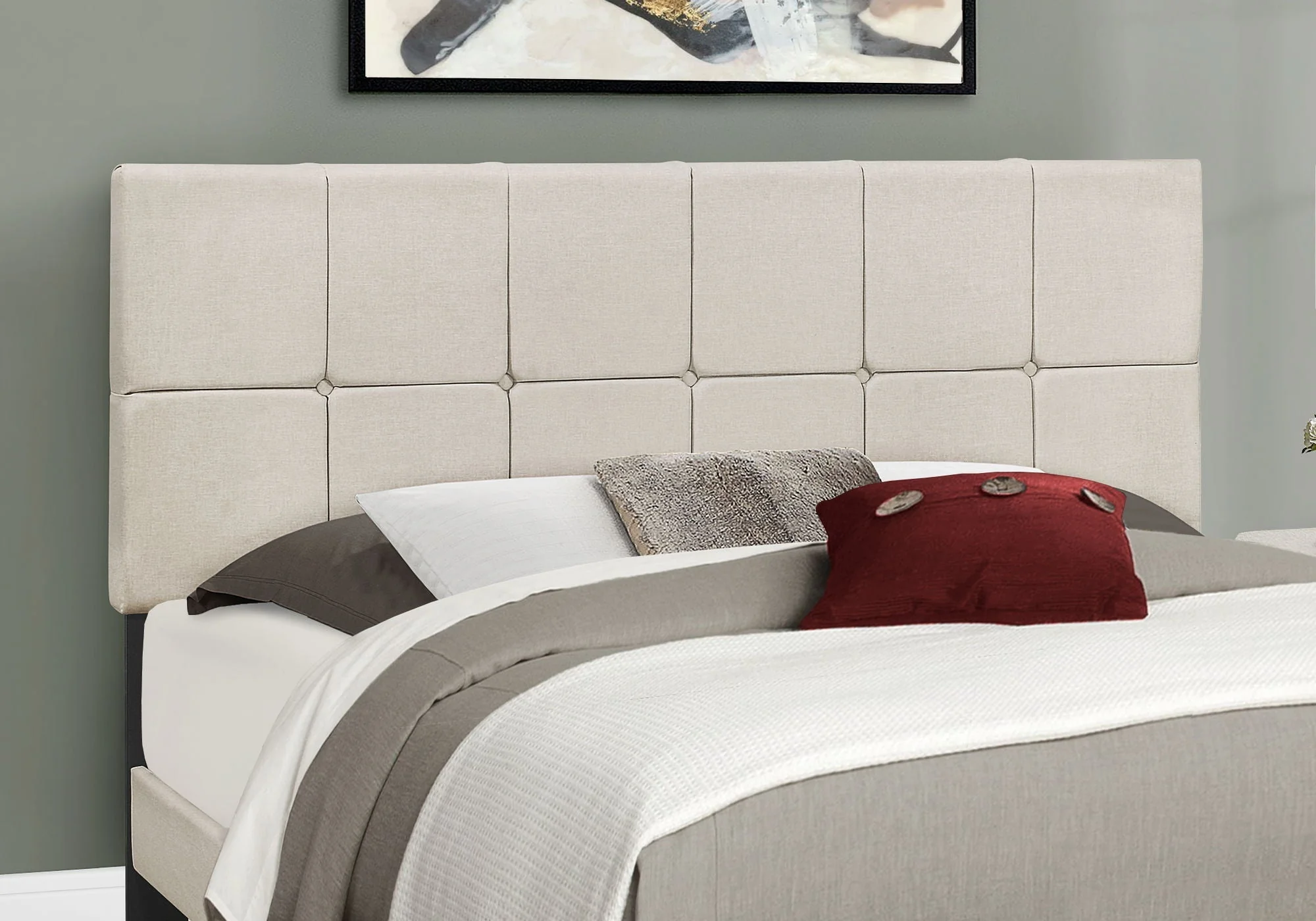 Queen Size Bed, Upholstered, Transitional - Beige - Image 2