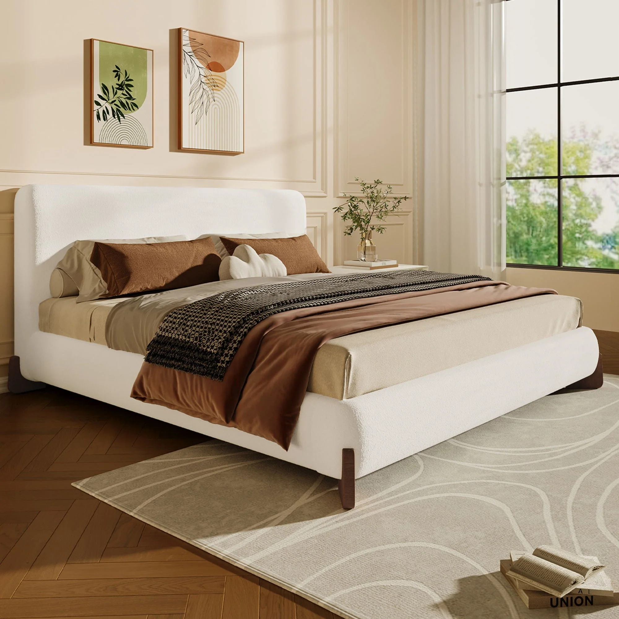 Queen Size Elegant Terry Upholstered Bed - White - Image 3