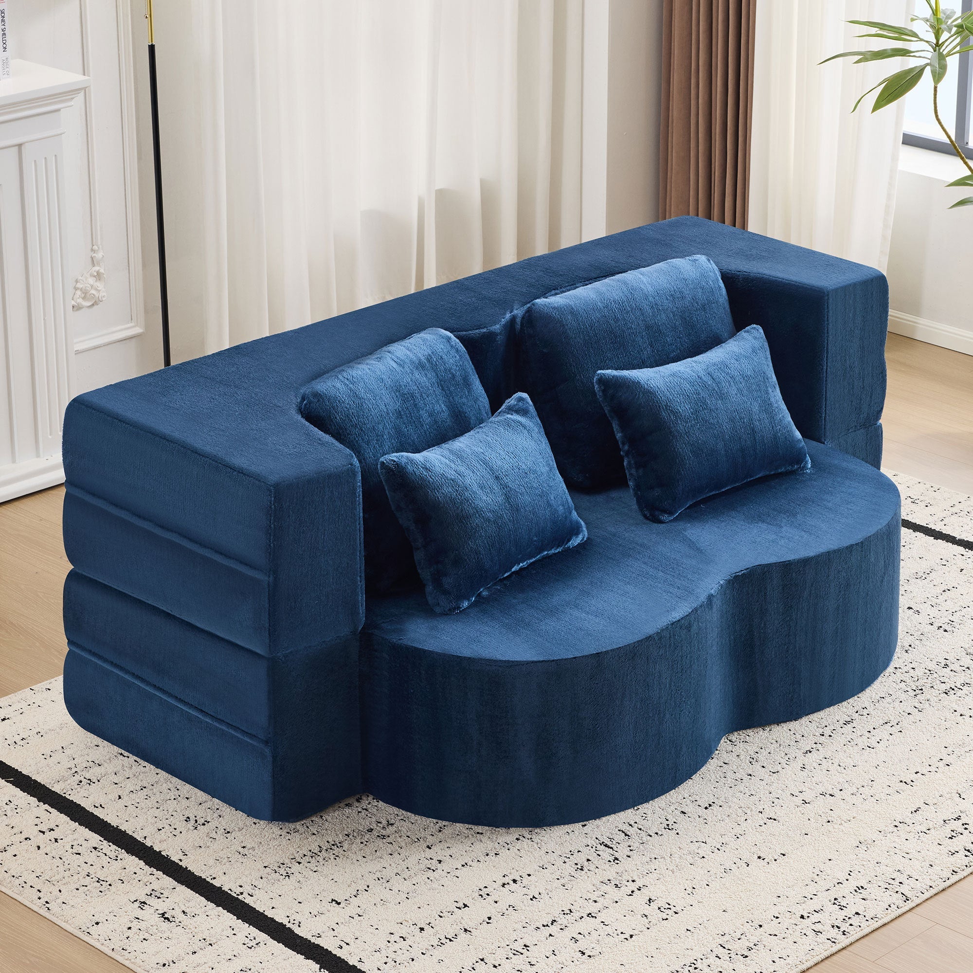 Queen Size Foldable Sofa Bed Chenille Futon Couch - Image 14