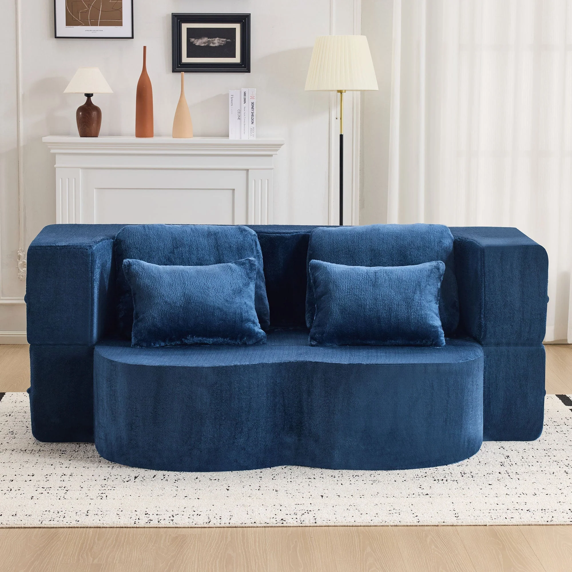 Queen Size Foldable Sofa Bed Chenille Futon Couch - Image 15