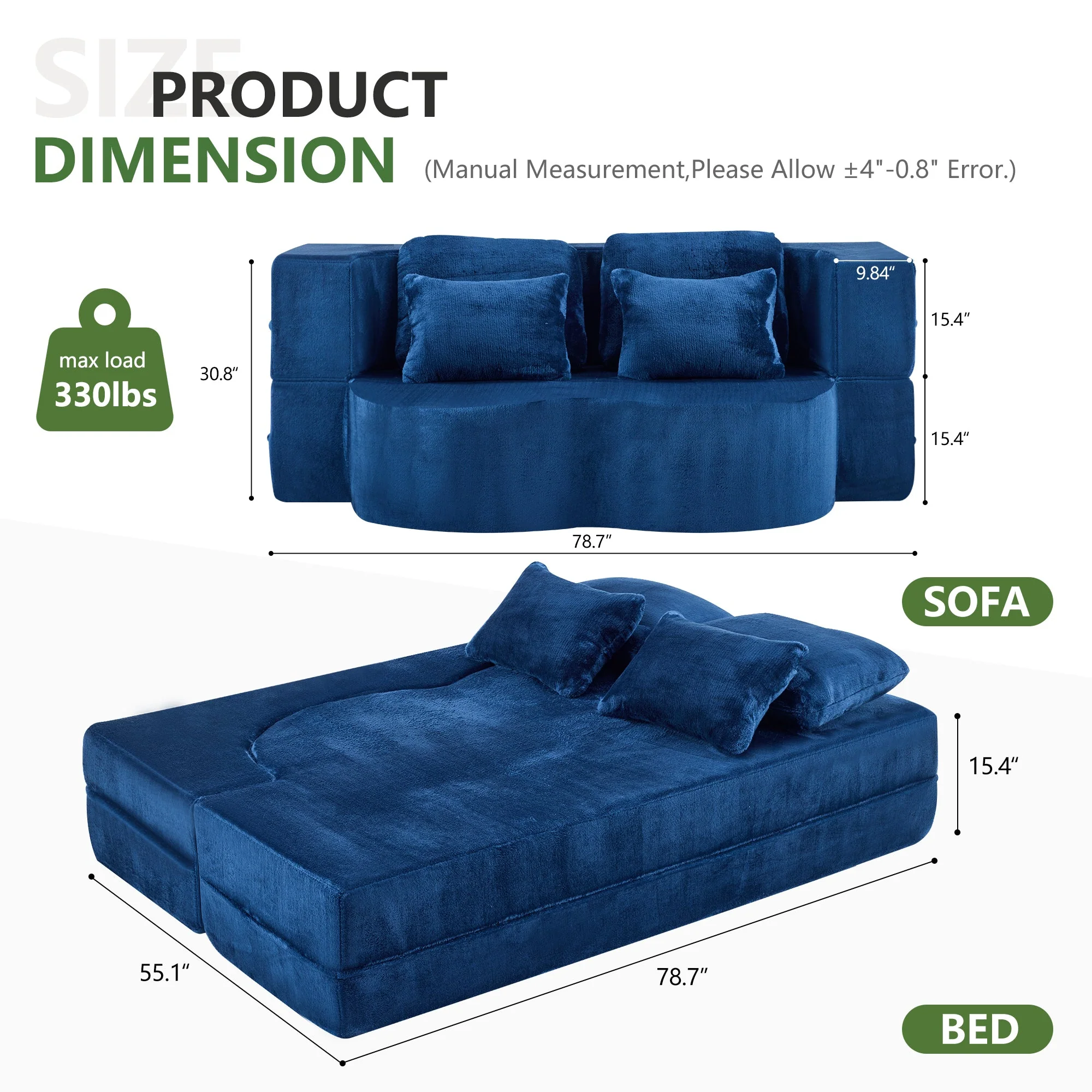 Queen Size Foldable Sofa Bed Chenille Futon Couch - Image 5