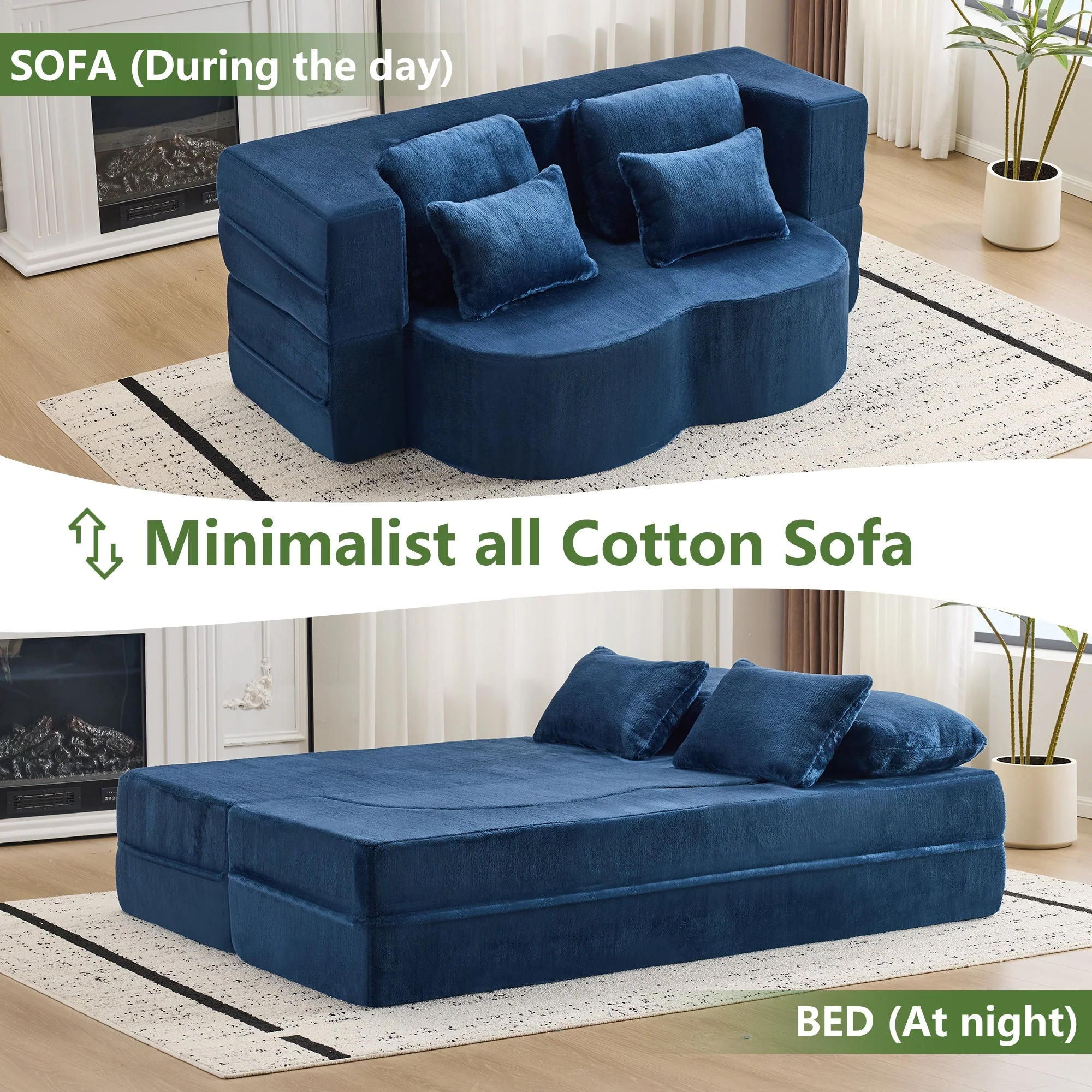Queen Size Foldable Sofa Bed Chenille Futon Couch - Image 7