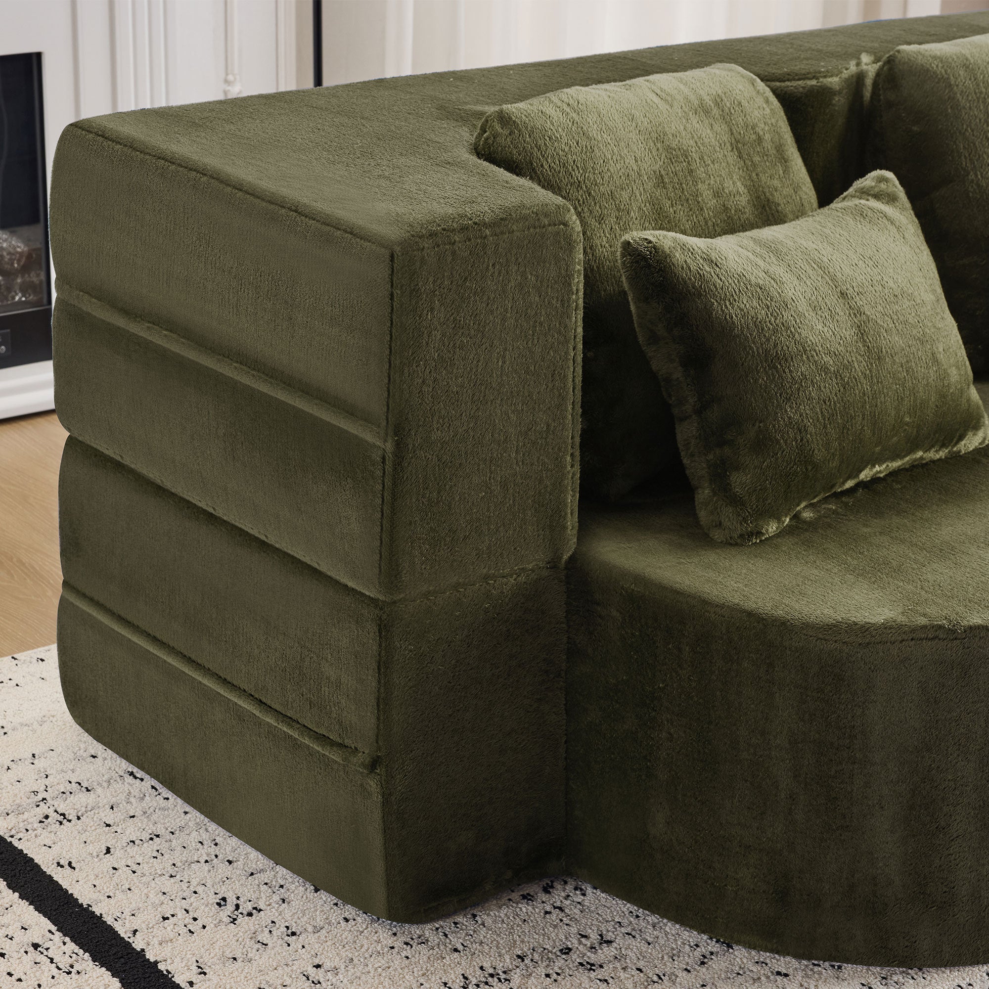 Queen Size Foldable Sofa Bed Chenille Futon Sofa Couch - Image 11