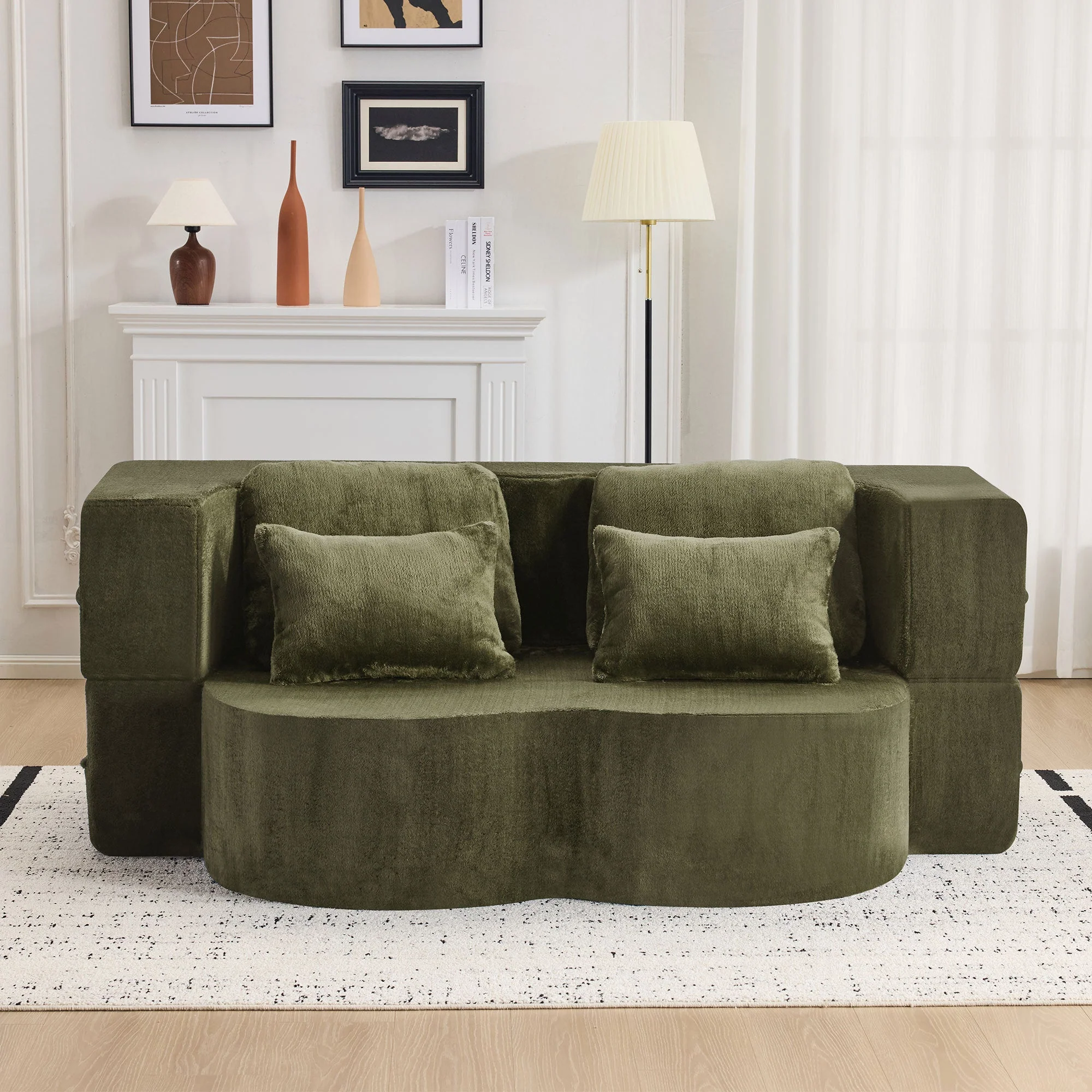 Queen Size Foldable Sofa Bed Chenille Futon Sofa Couch - Image 14