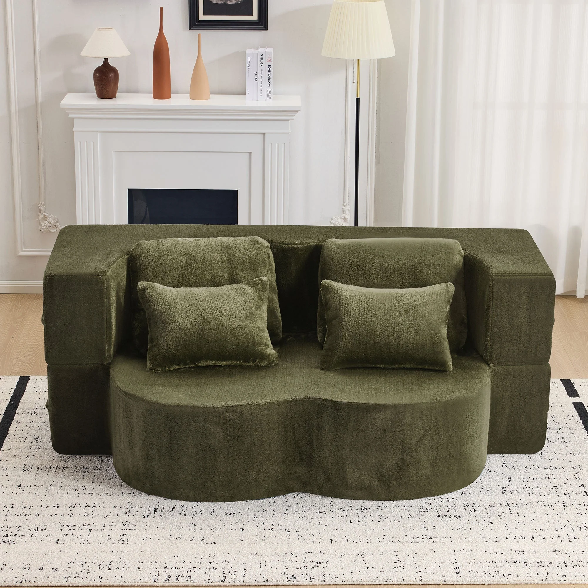 Queen Size Foldable Sofa Bed Chenille Futon Sofa Couch - Image 15