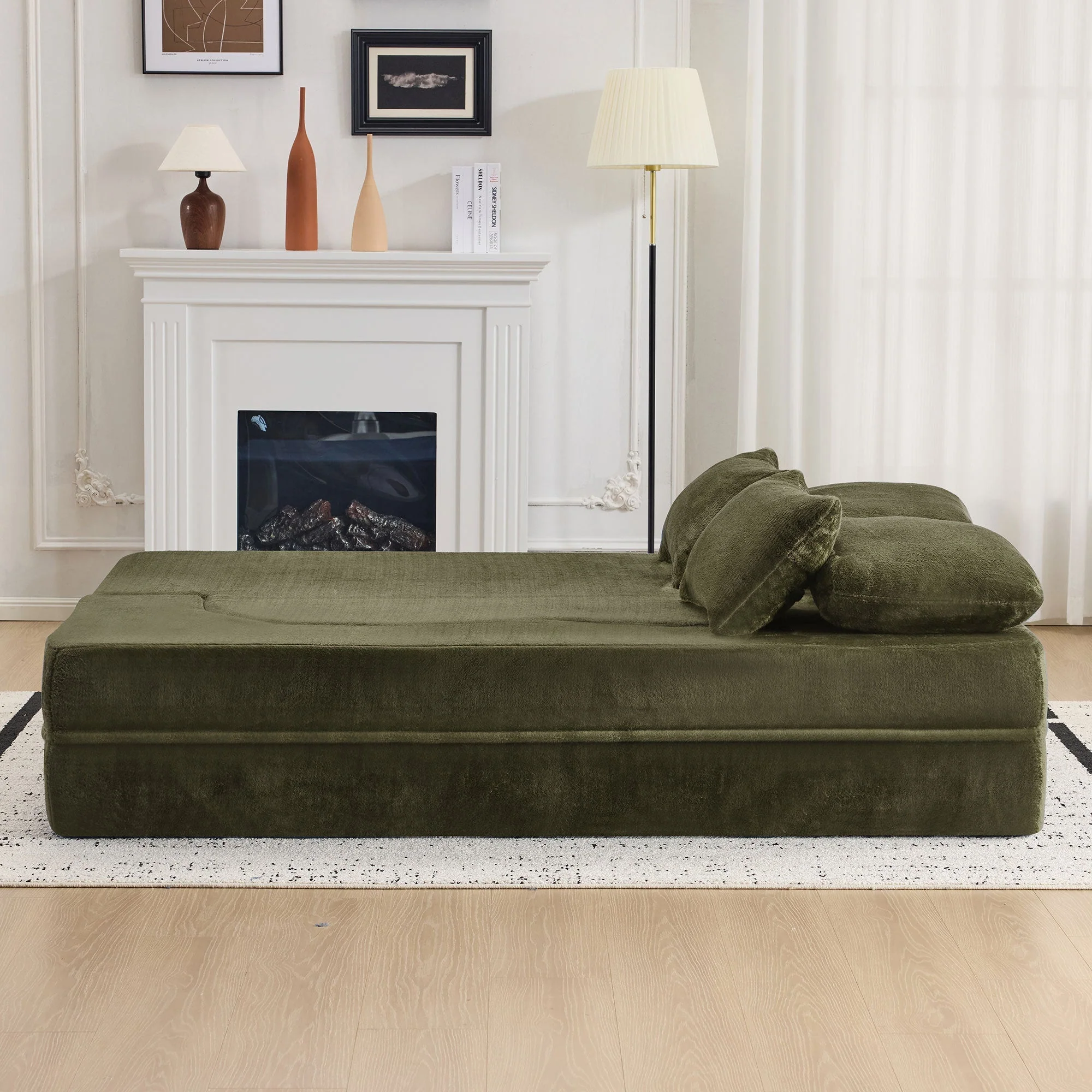 Queen Size Foldable Sofa Bed Chenille Futon Sofa Couch - Image 16