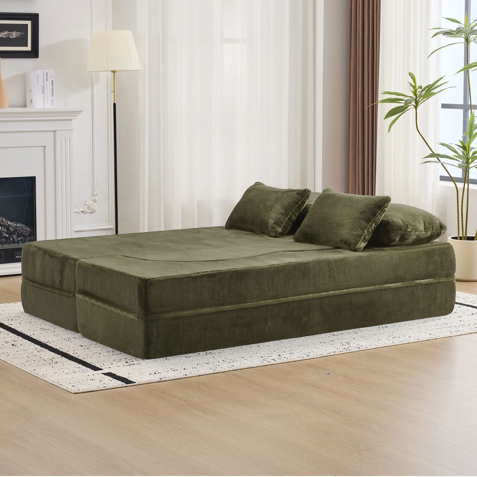 Queen Size Foldable Sofa Bed Chenille Futon Sofa Couch - Image 18