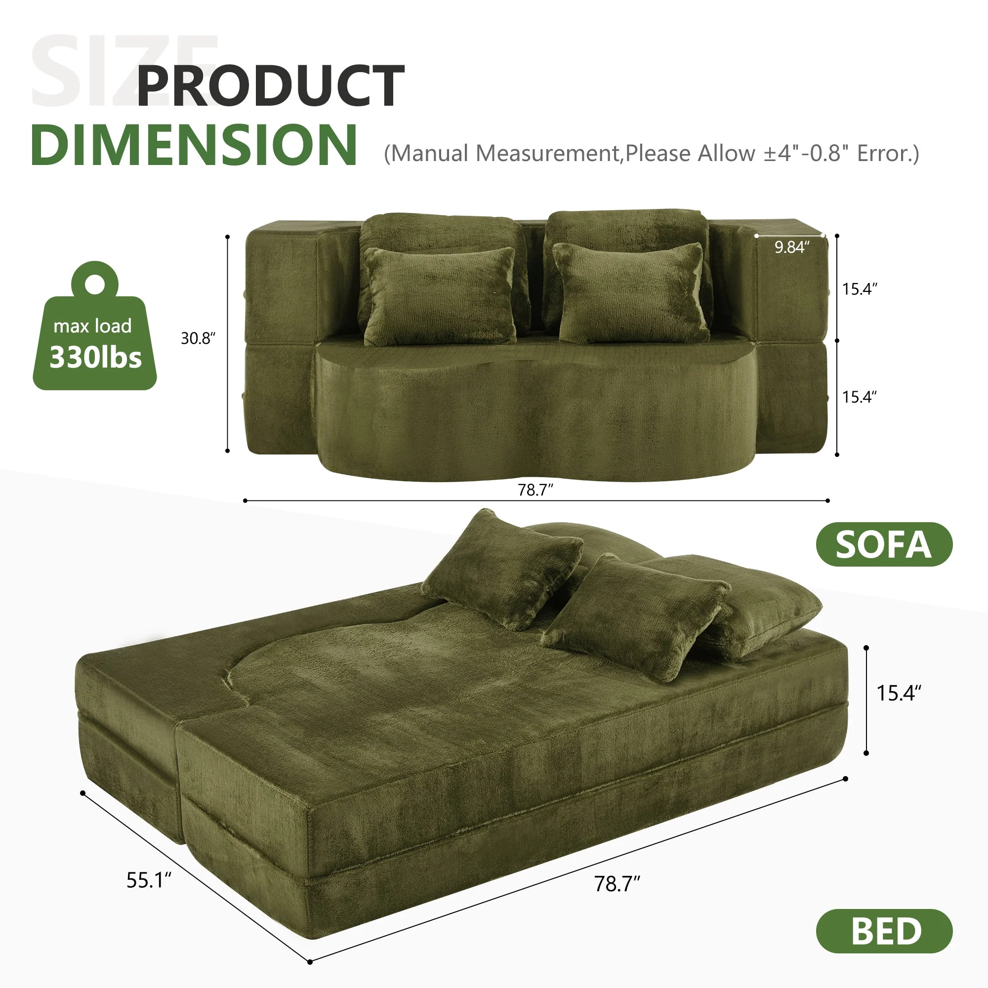 Queen Size Foldable Sofa Bed Chenille Futon Sofa Couch - Image 2