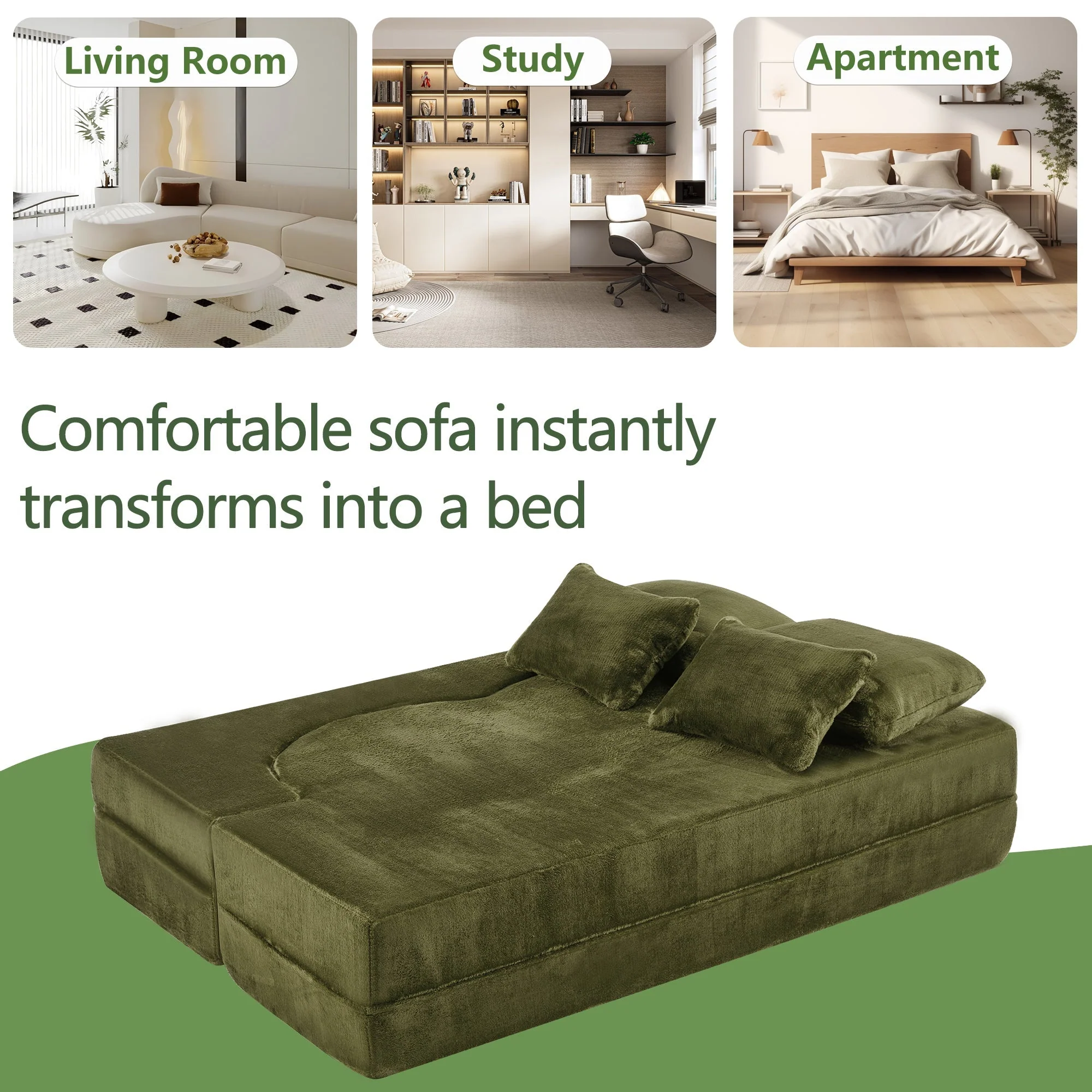 Queen Size Foldable Sofa Bed Chenille Futon Sofa Couch - Image 4