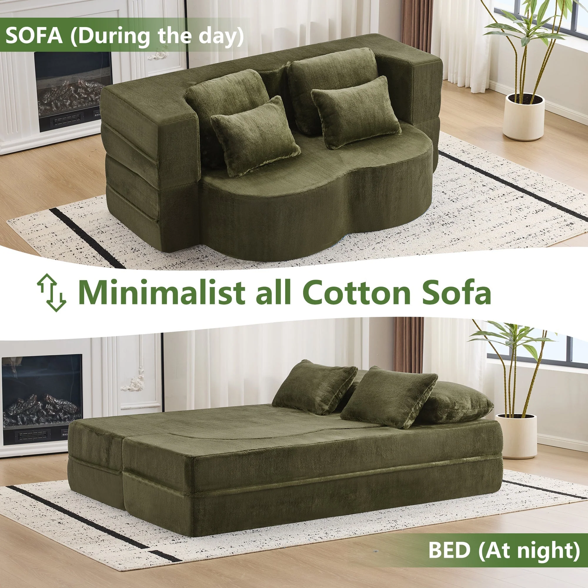 Queen Size Foldable Sofa Bed Chenille Futon Sofa Couch - Image 6