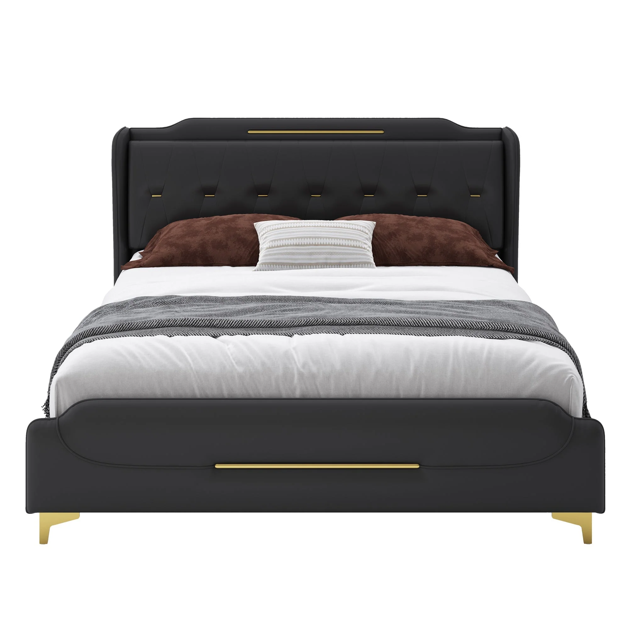 Queen Size Leather Bed Frame with Wingback Headboard & Footboard - Image 10