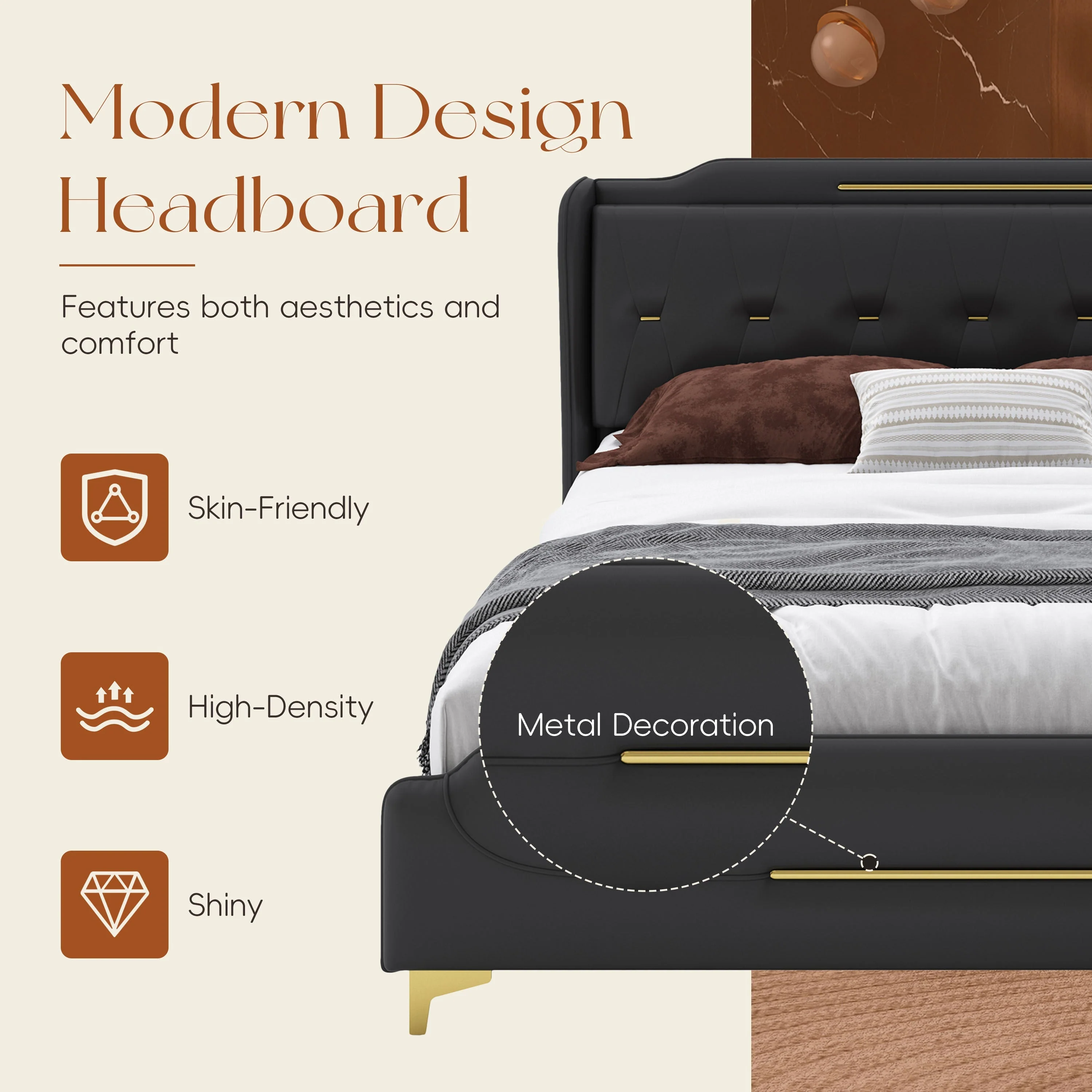 Queen Size Leather Bed Frame with Wingback Headboard & Footboard - Image 3