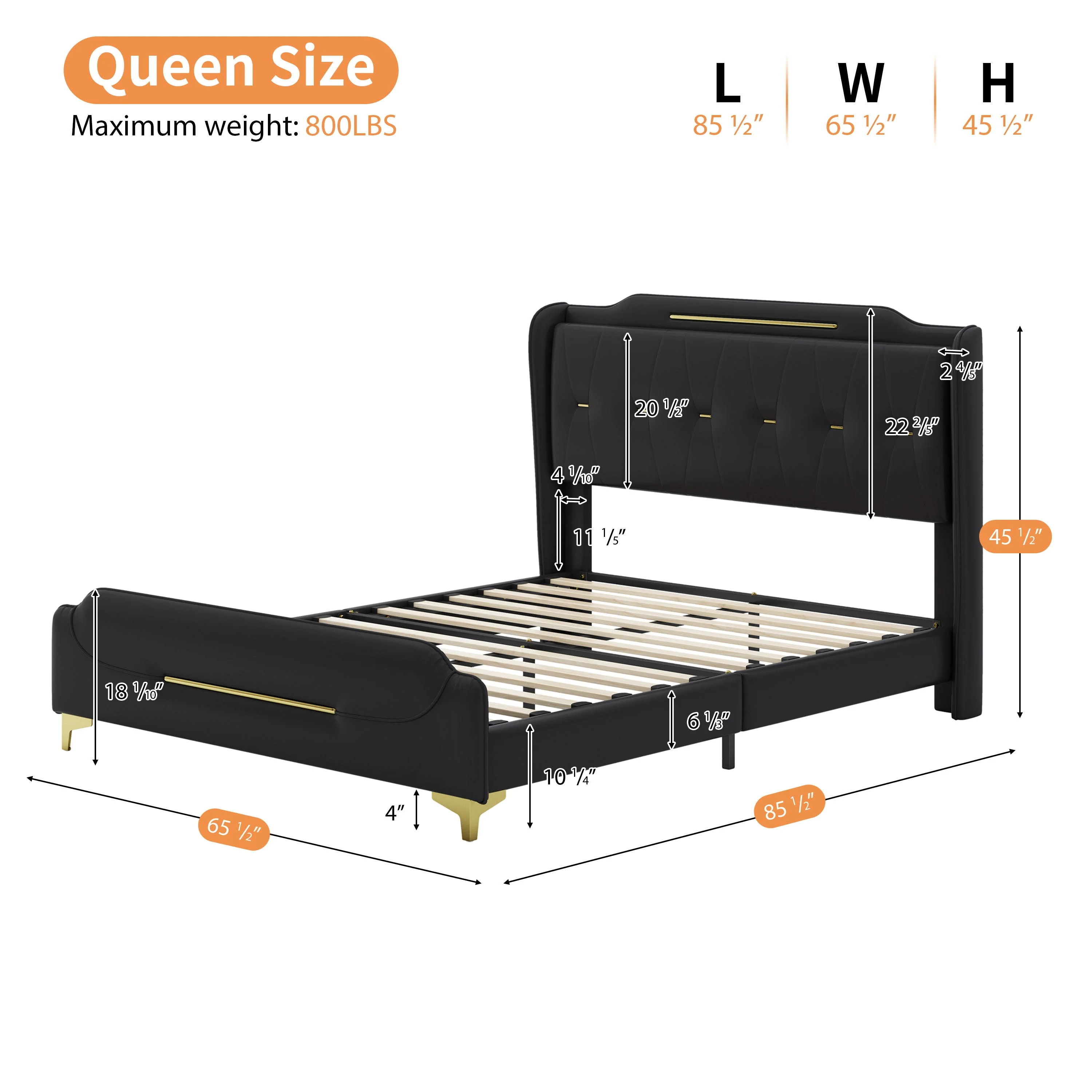 Queen Size Leather Bed Frame with Wingback Headboard & Footboard - Image 6