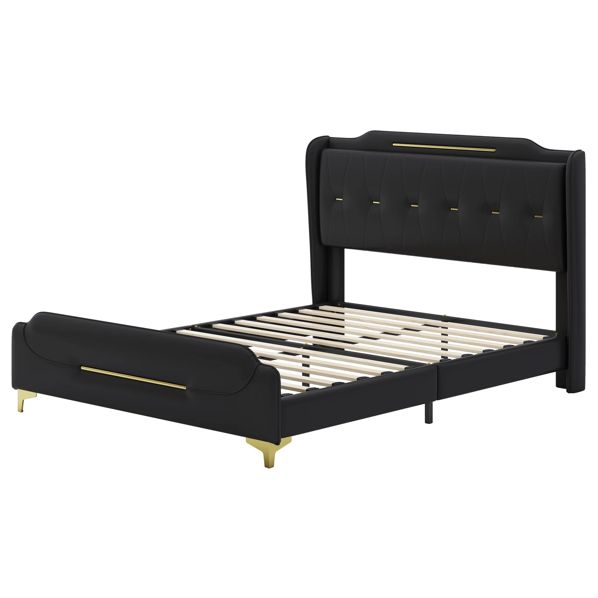 Queen Size Leather Bed Frame with Wingback Headboard & Footboard - Image 7
