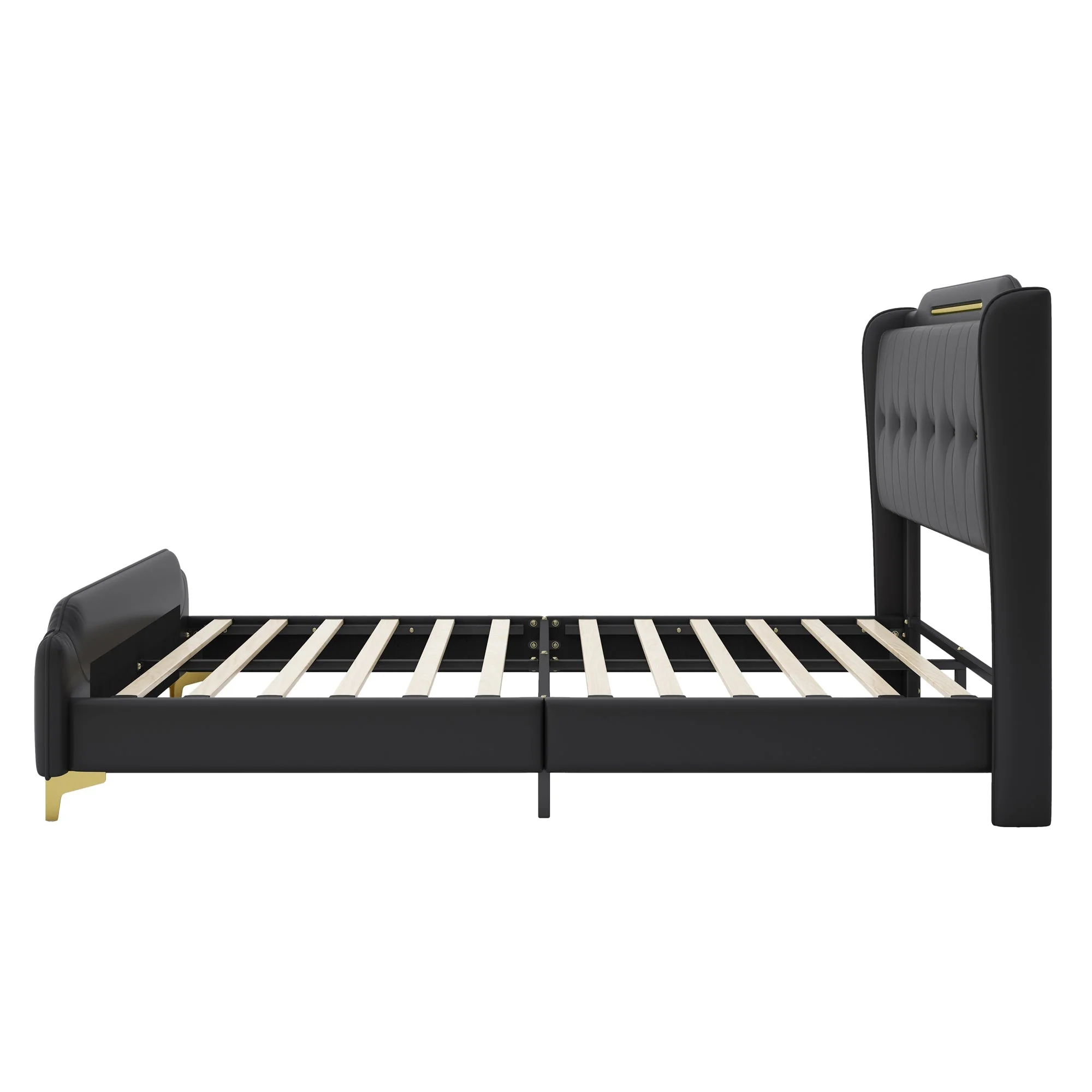 Queen Size Leather Bed Frame with Wingback Headboard & Footboard - Image 8