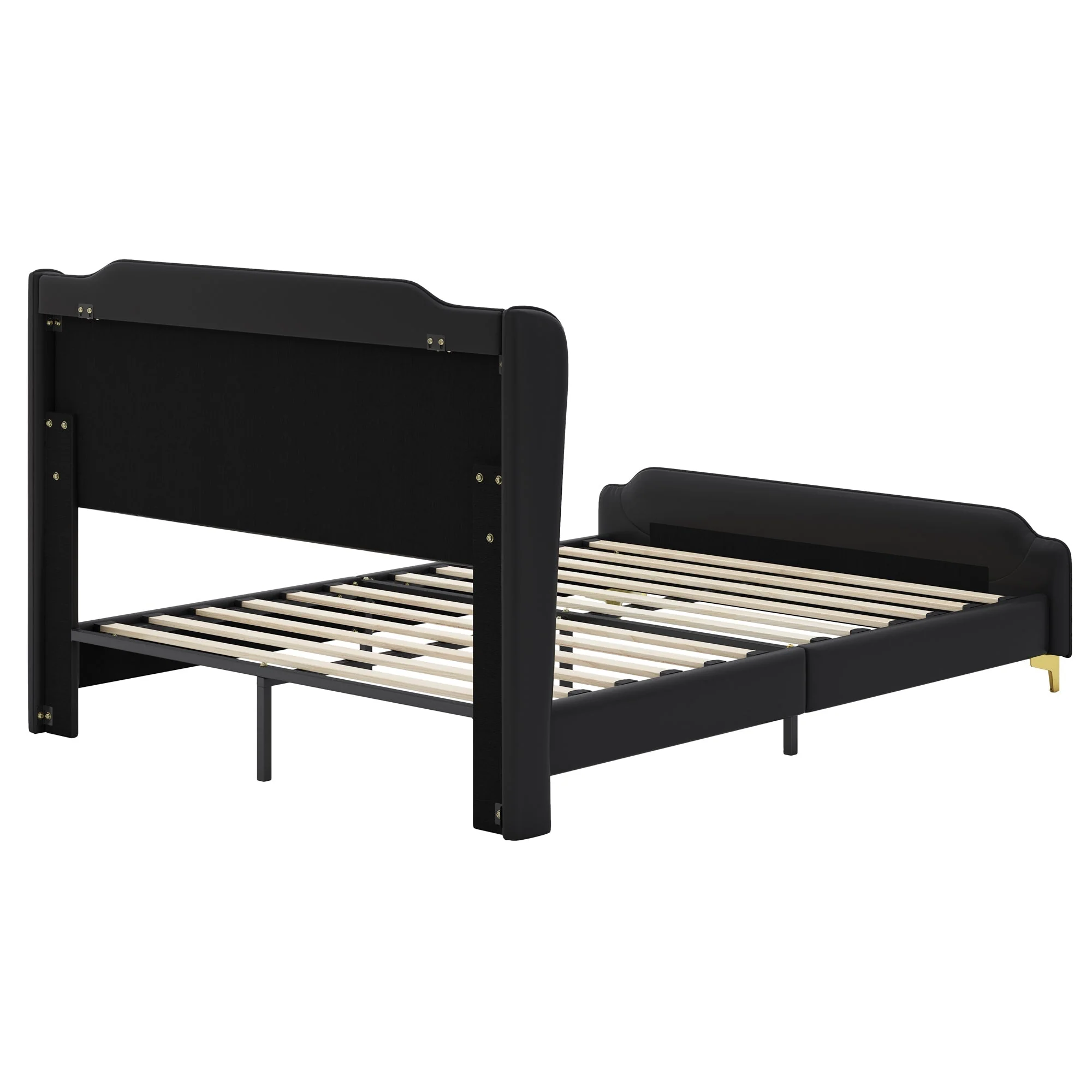 Queen Size Leather Bed Frame with Wingback Headboard & Footboard - Image 9