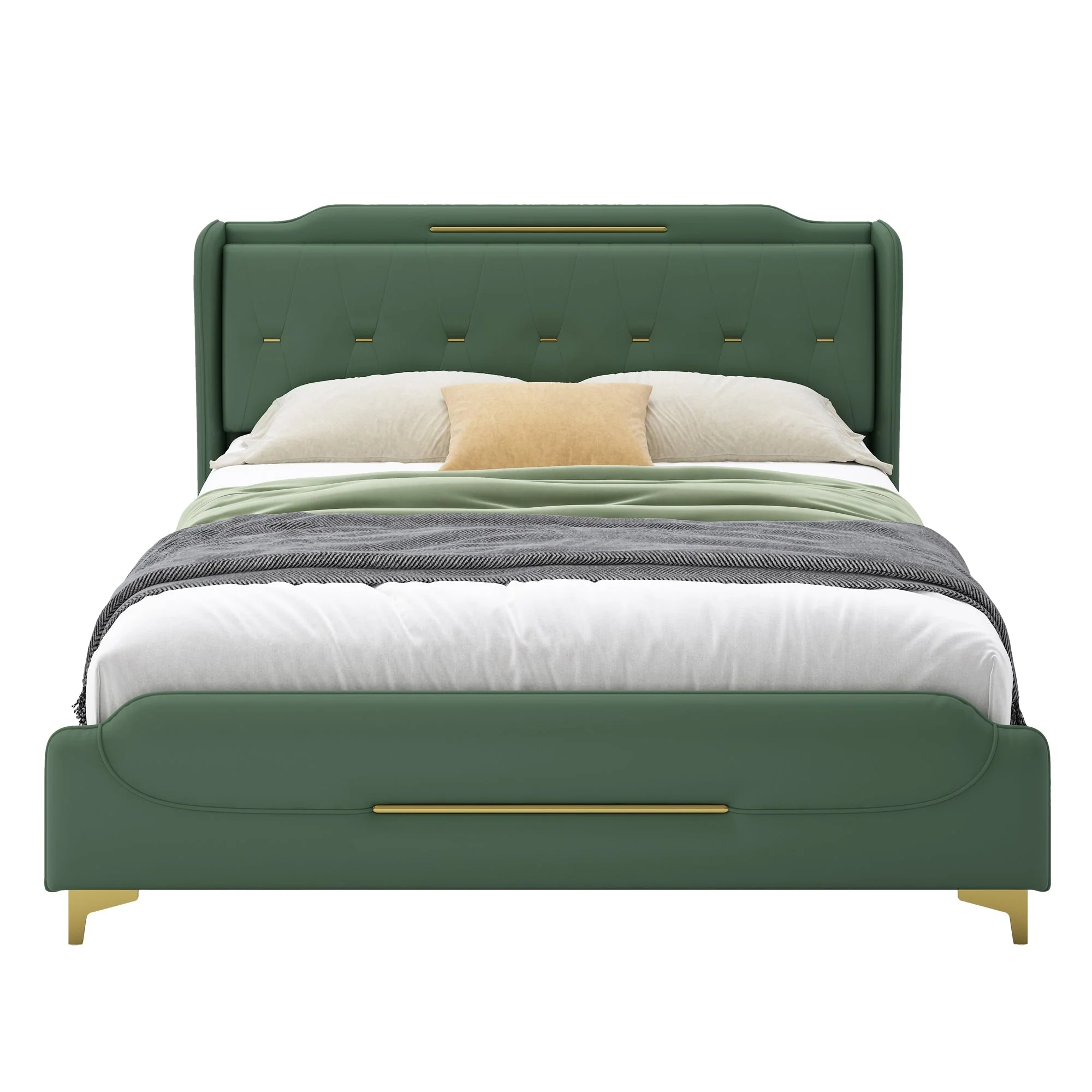Queen Size Leather Bed Frame with Wingback Headboard & Footboard - Image 10
