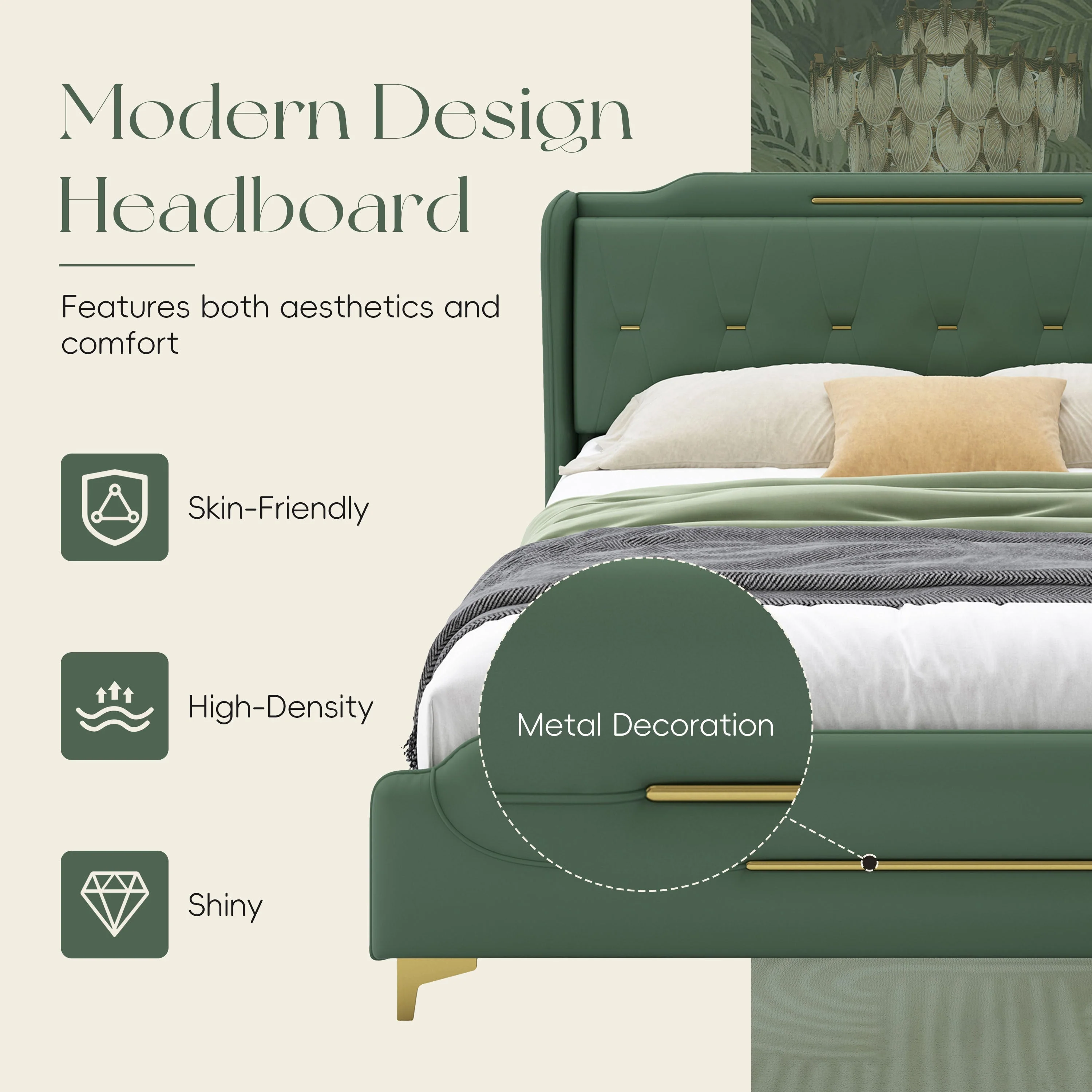 Queen Size Leather Bed Frame with Wingback Headboard & Footboard - Image 3