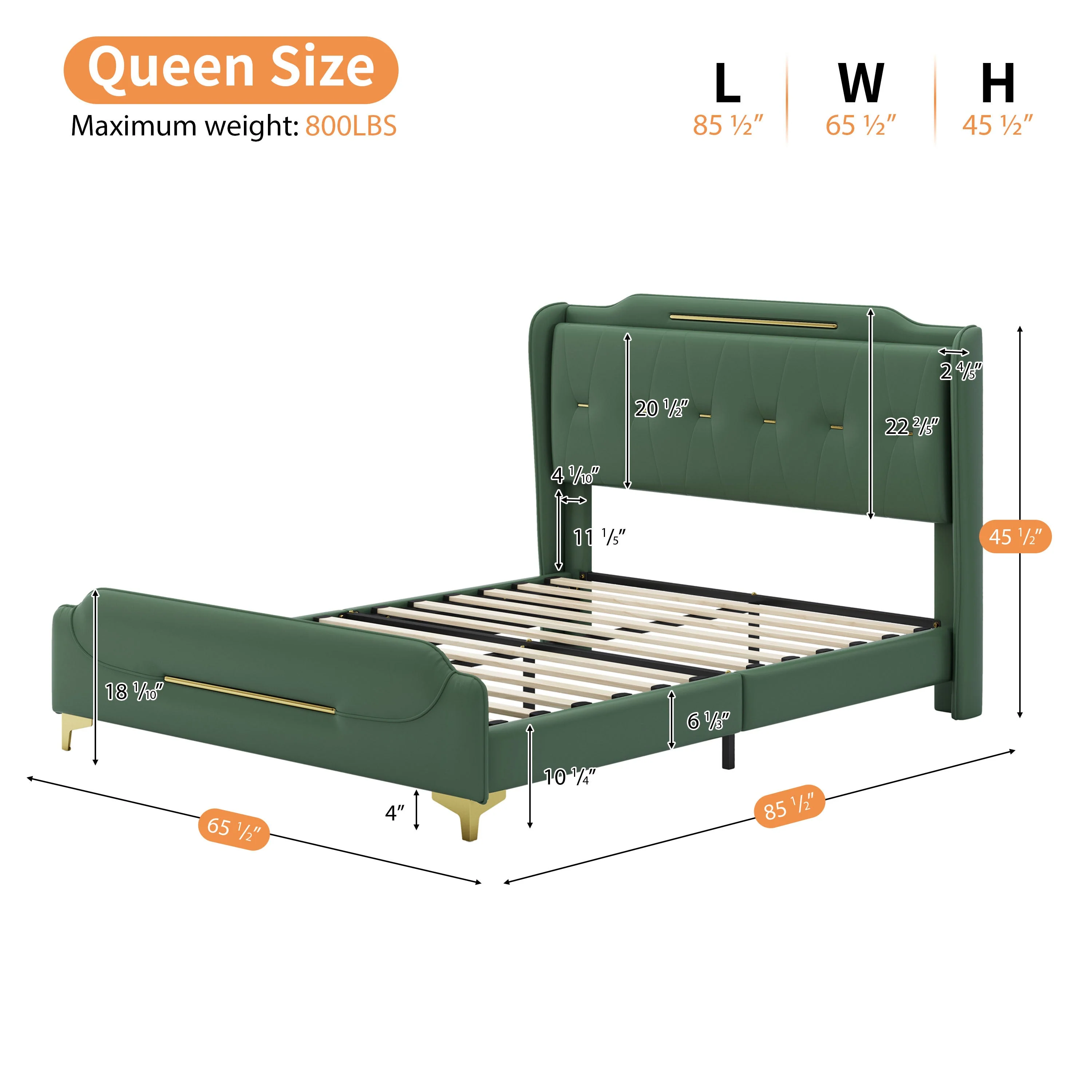 Queen Size Leather Bed Frame with Wingback Headboard & Footboard - Image 6