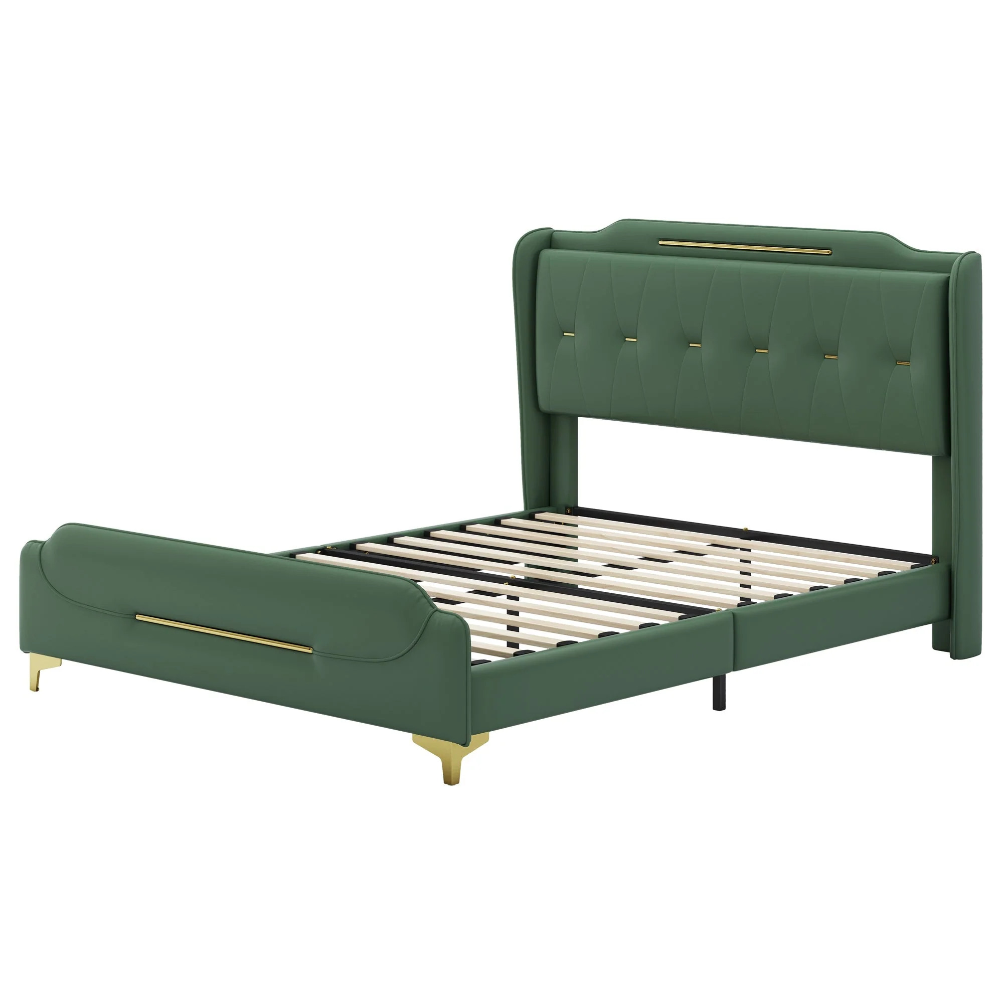 Queen Size Leather Bed Frame with Wingback Headboard & Footboard - Image 7