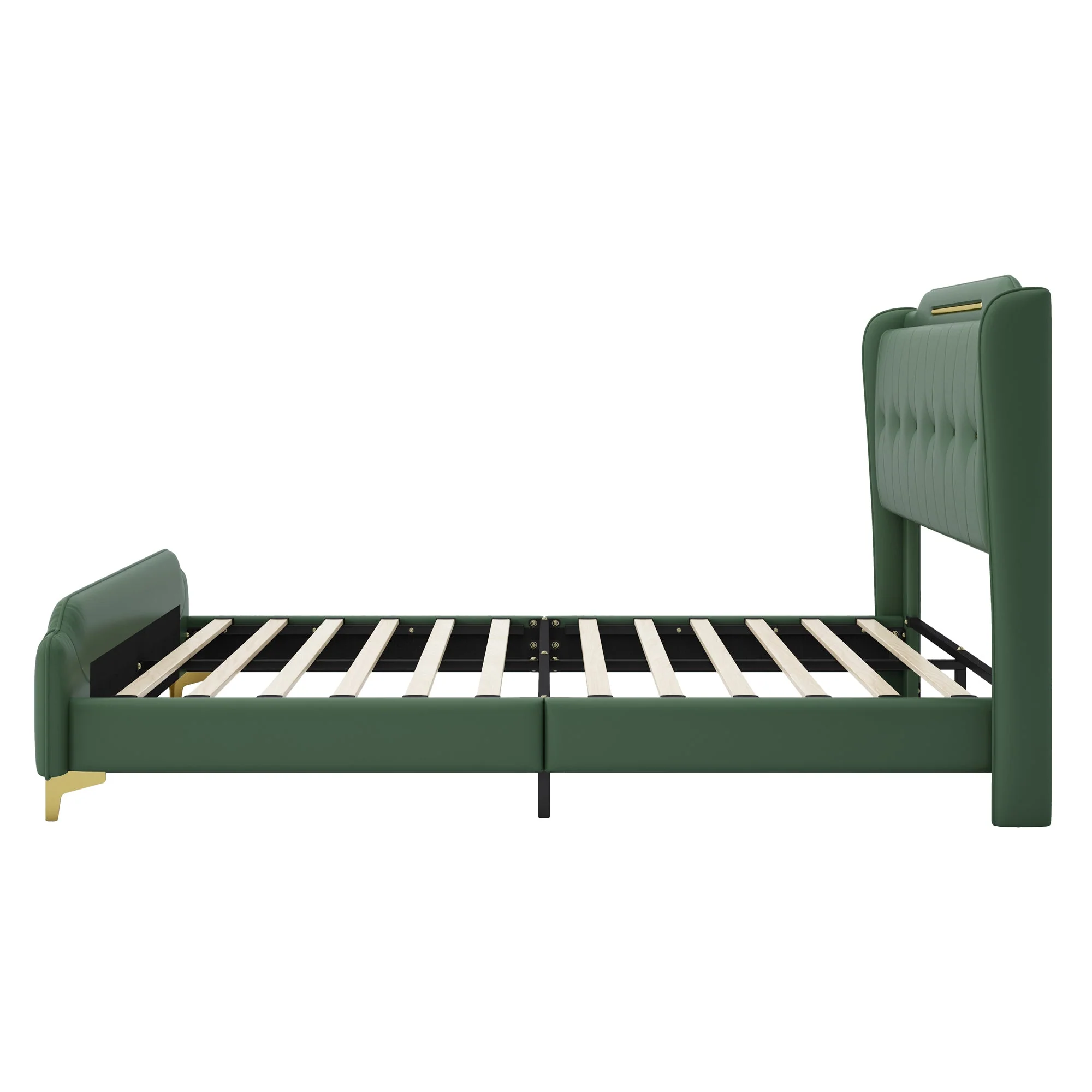 Queen Size Leather Bed Frame with Wingback Headboard & Footboard - Image 8