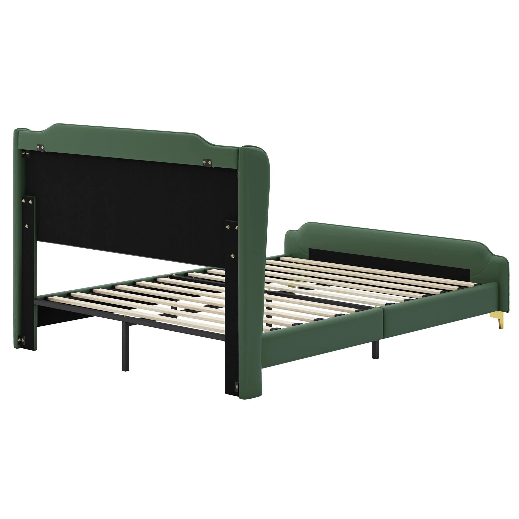 Queen Size Leather Bed Frame with Wingback Headboard & Footboard - Image 9