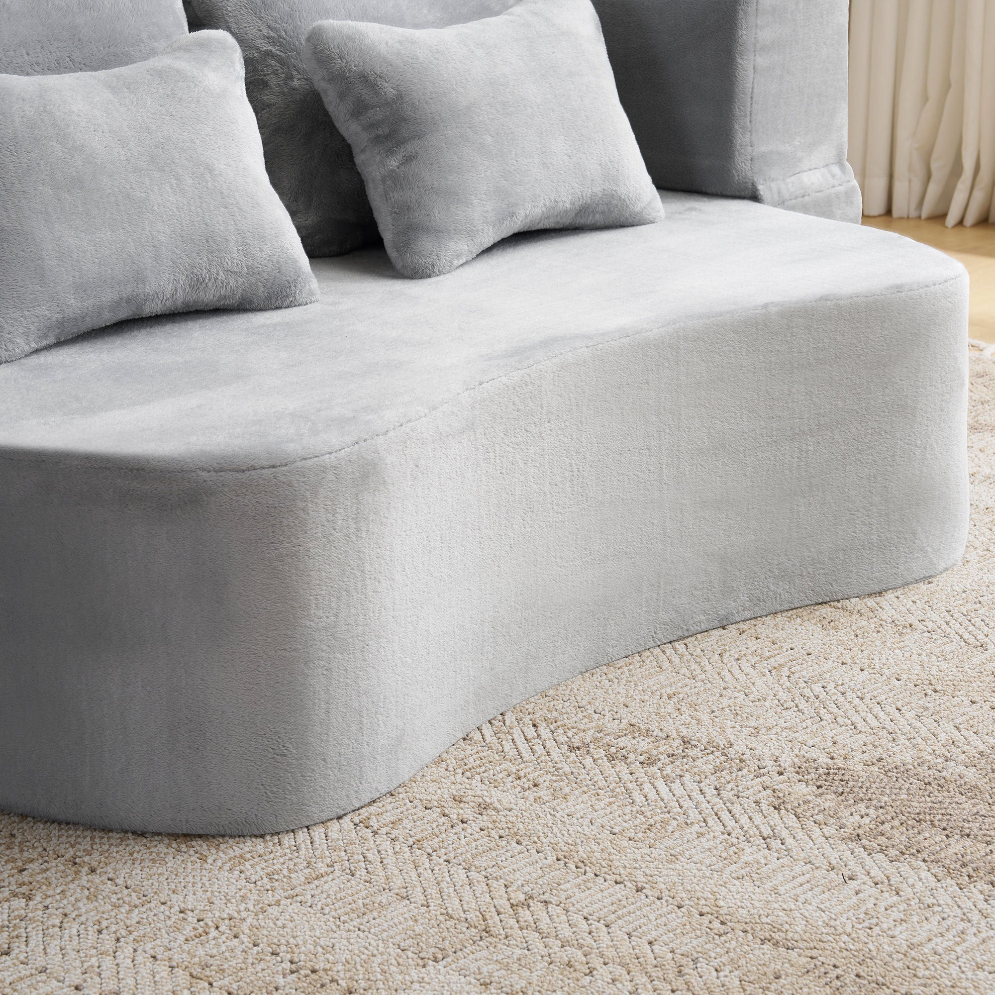 Queen Size Modern Light Grey Floor Sofa with 4 Pillows - Image 13