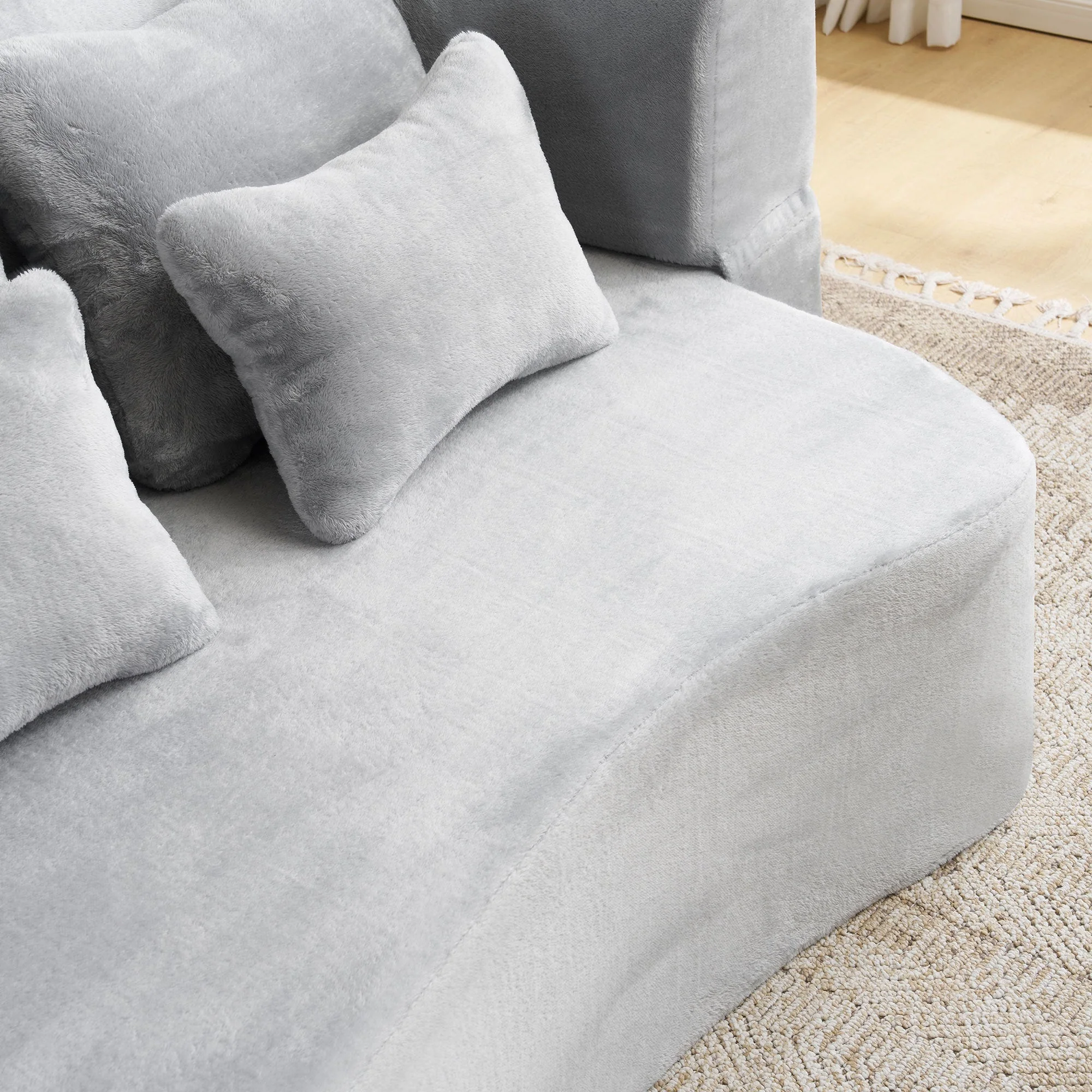 Queen Size Modern Light Grey Floor Sofa with 4 Pillows - Image 14