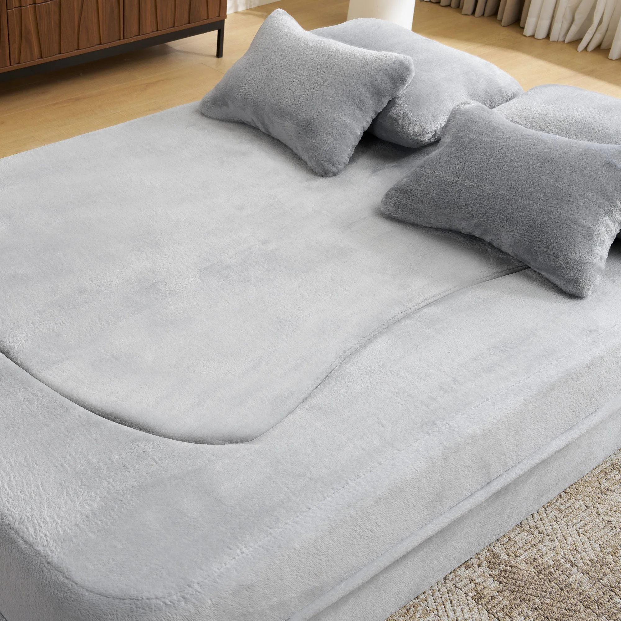 Queen Size Modern Light Grey Floor Sofa with 4 Pillows - Image 15