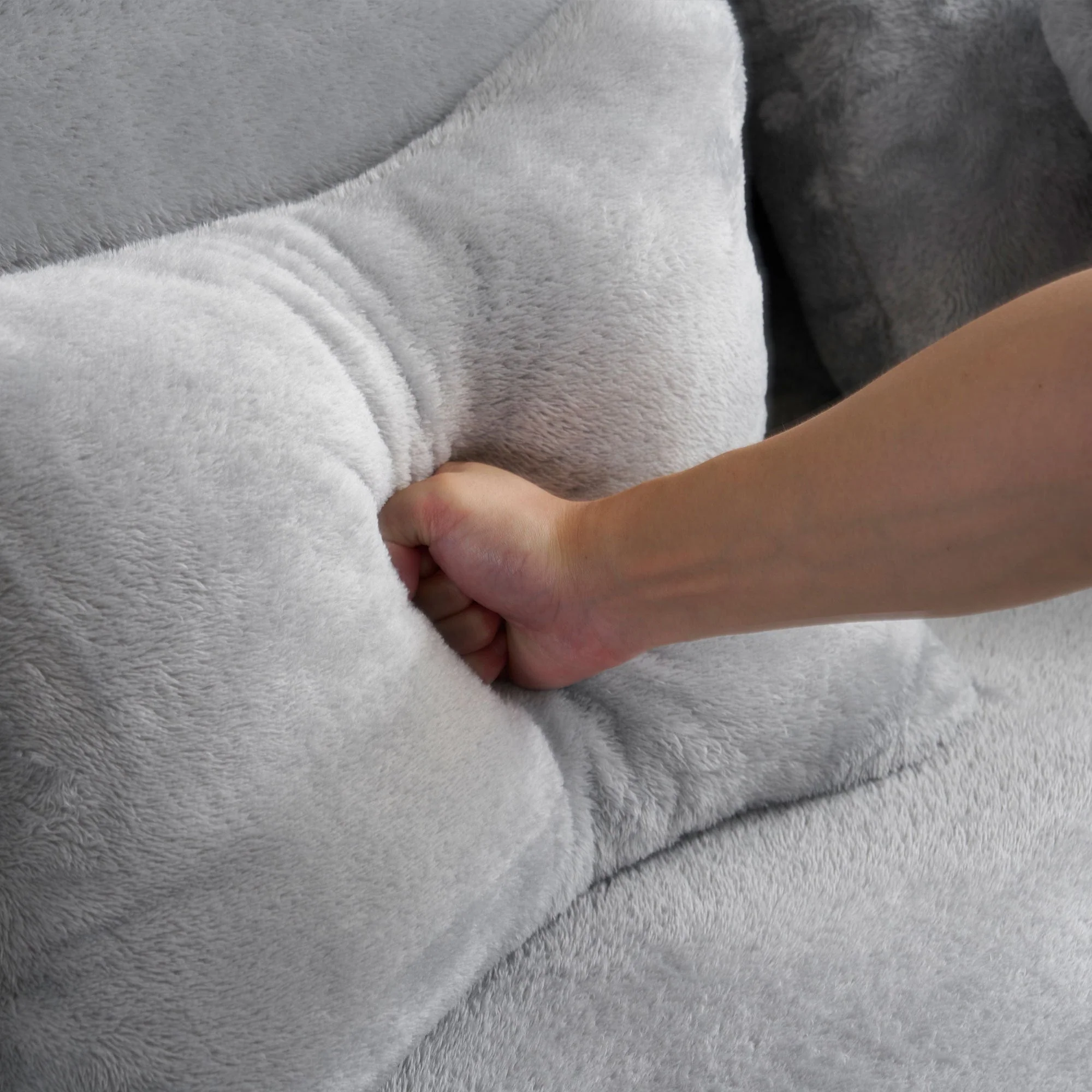 Queen Size Modern Light Grey Floor Sofa with 4 Pillows - Image 16