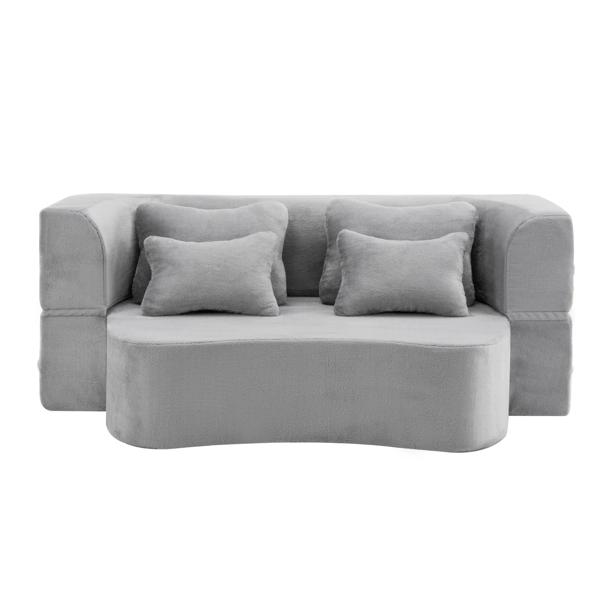 Queen Size Modern Light Grey Floor Sofa with 4 Pillows - Image 19
