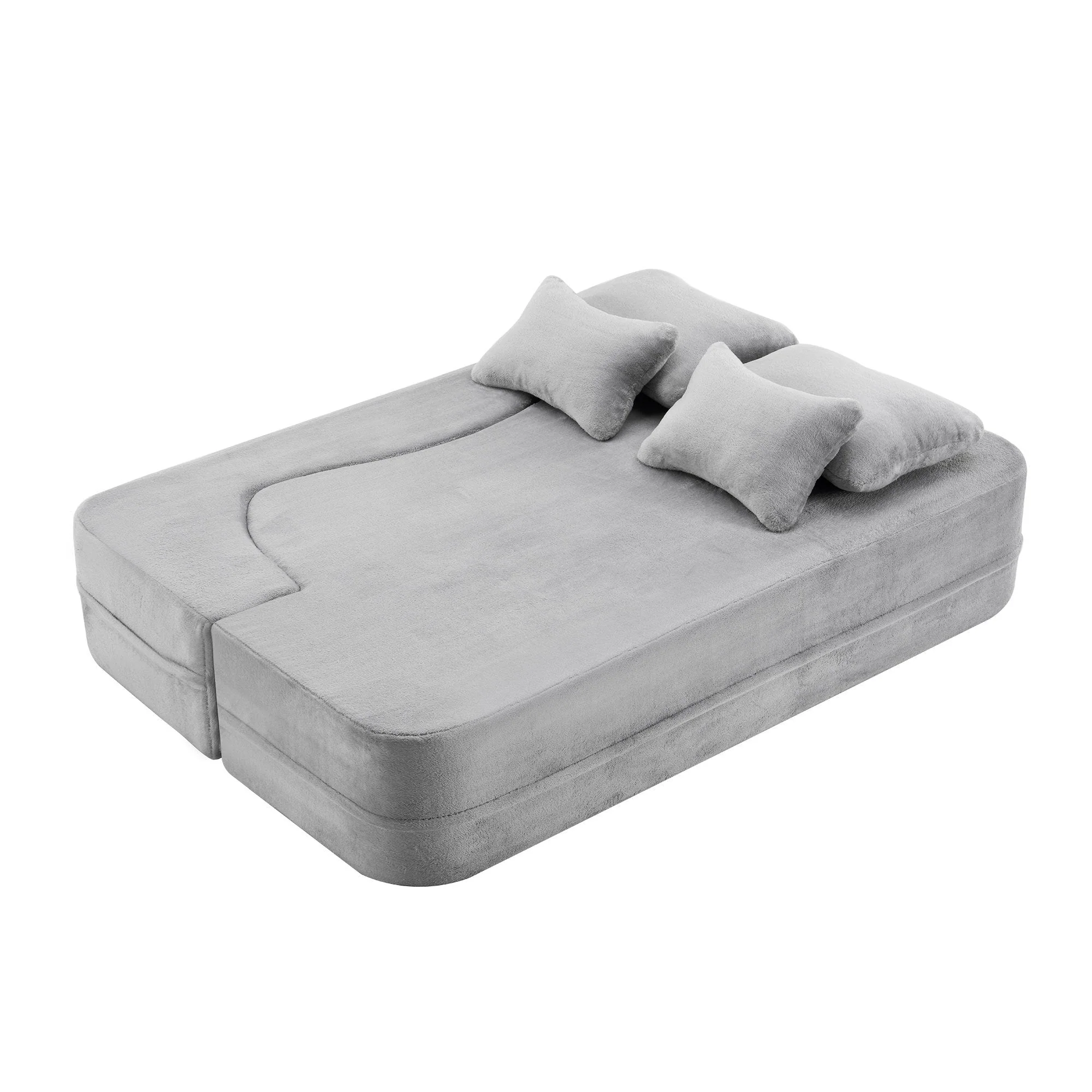 Queen Size Modern Light Grey Floor Sofa with 4 Pillows - Image 20