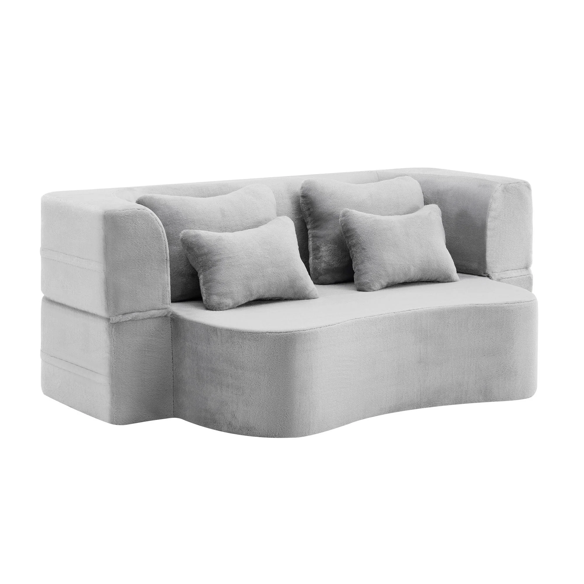 Queen Size Modern Light Grey Floor Sofa with 4 Pillows - Image 21