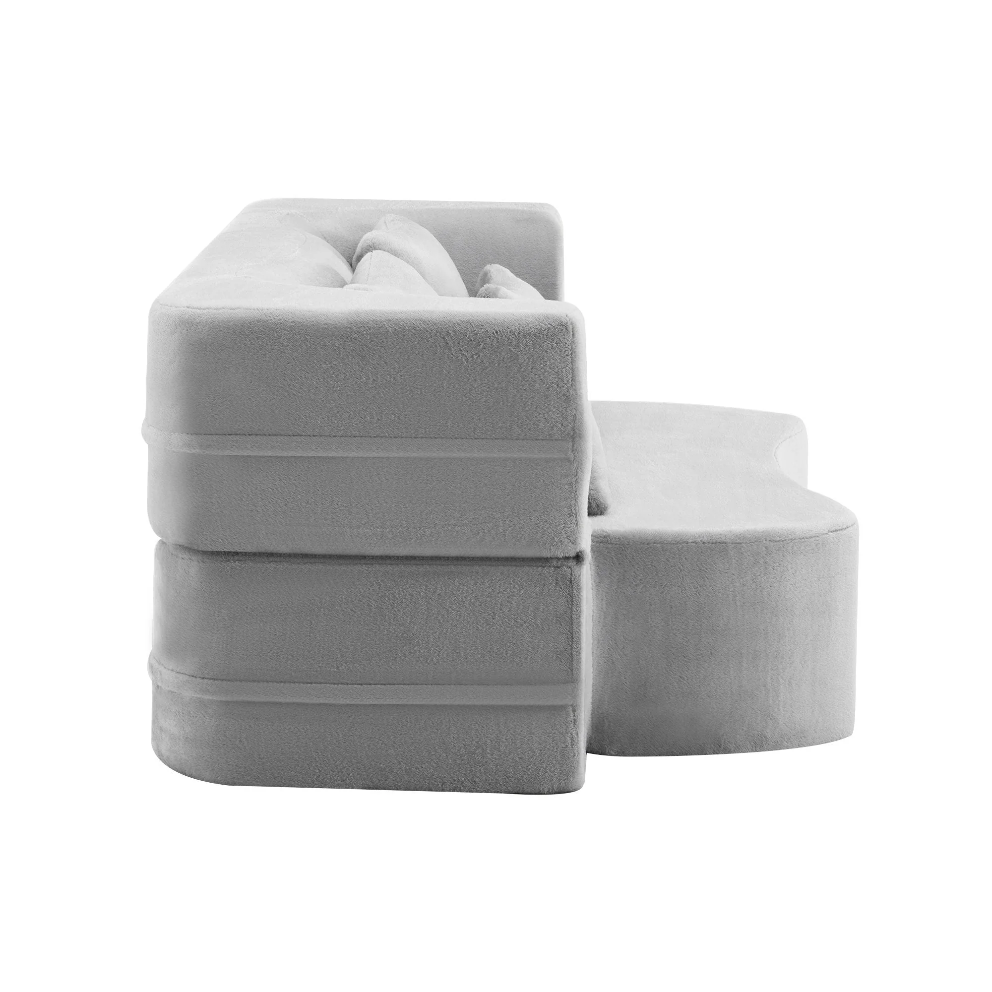 Queen Size Modern Light Grey Floor Sofa with 4 Pillows - Image 22