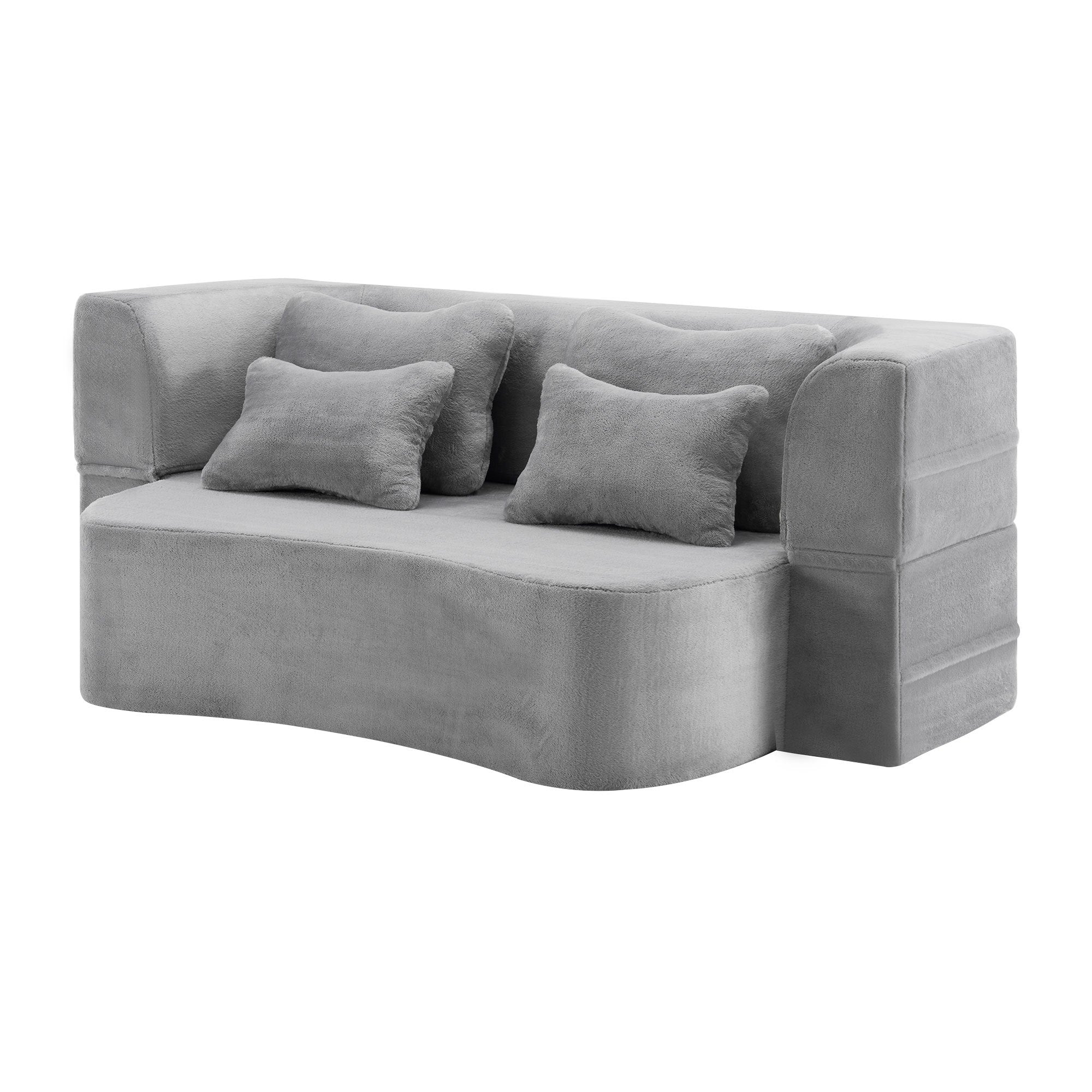 Queen Size Modern Light Grey Floor Sofa with 4 Pillows - Image 24
