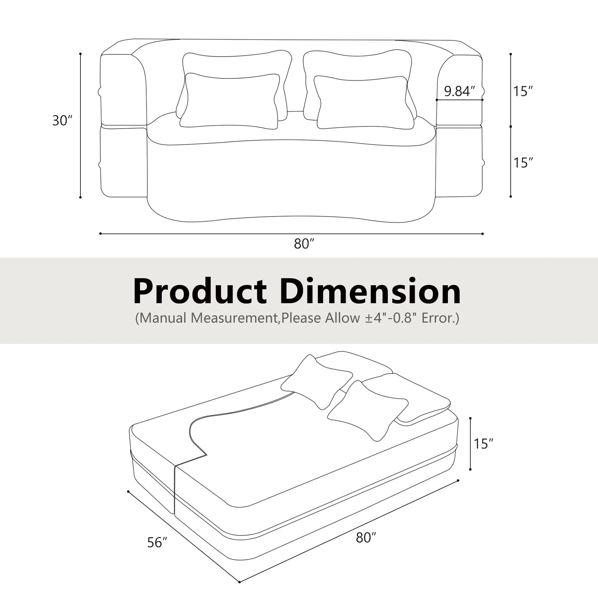 Queen Size Modern Light Grey Floor Sofa with 4 Pillows - Image 6